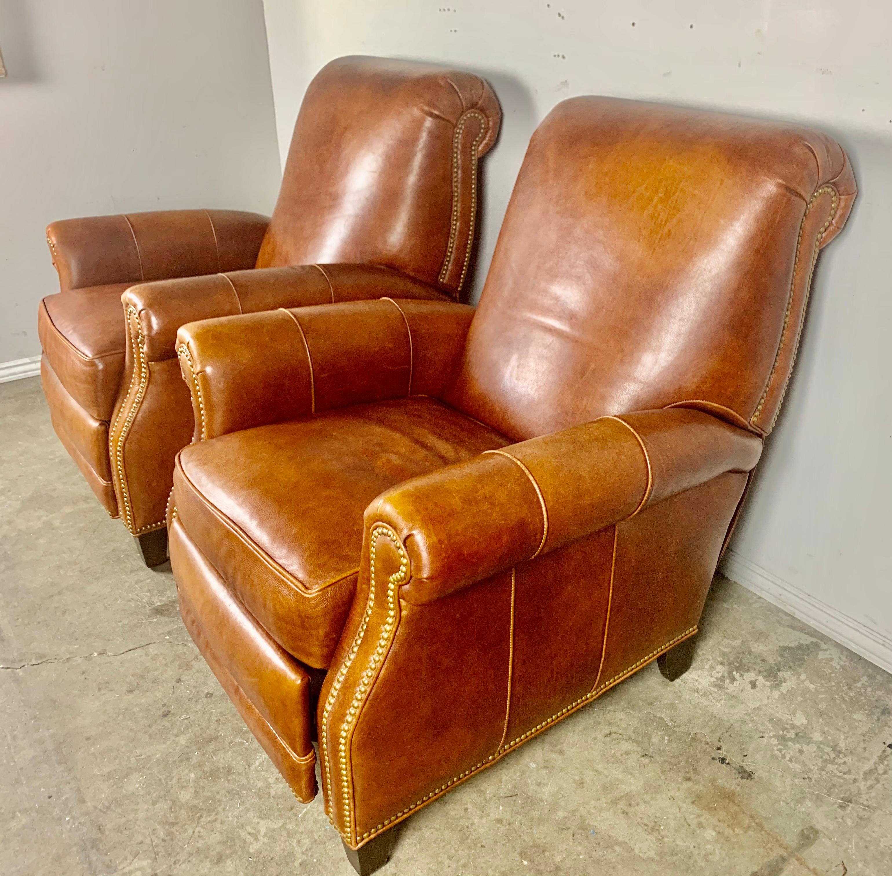 Late 20th Century Pair of Leather Recliner Armchairs, 20th Century