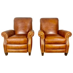 Pair of Leather Recliner Armchairs, 20th Century