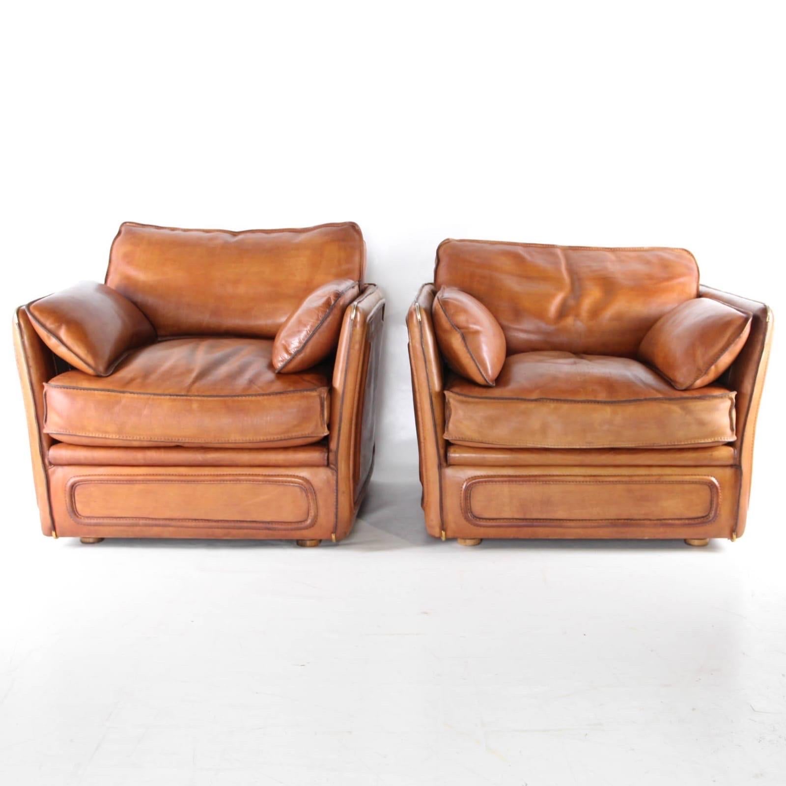 Pair of leather Roche Bobois armchairs 10