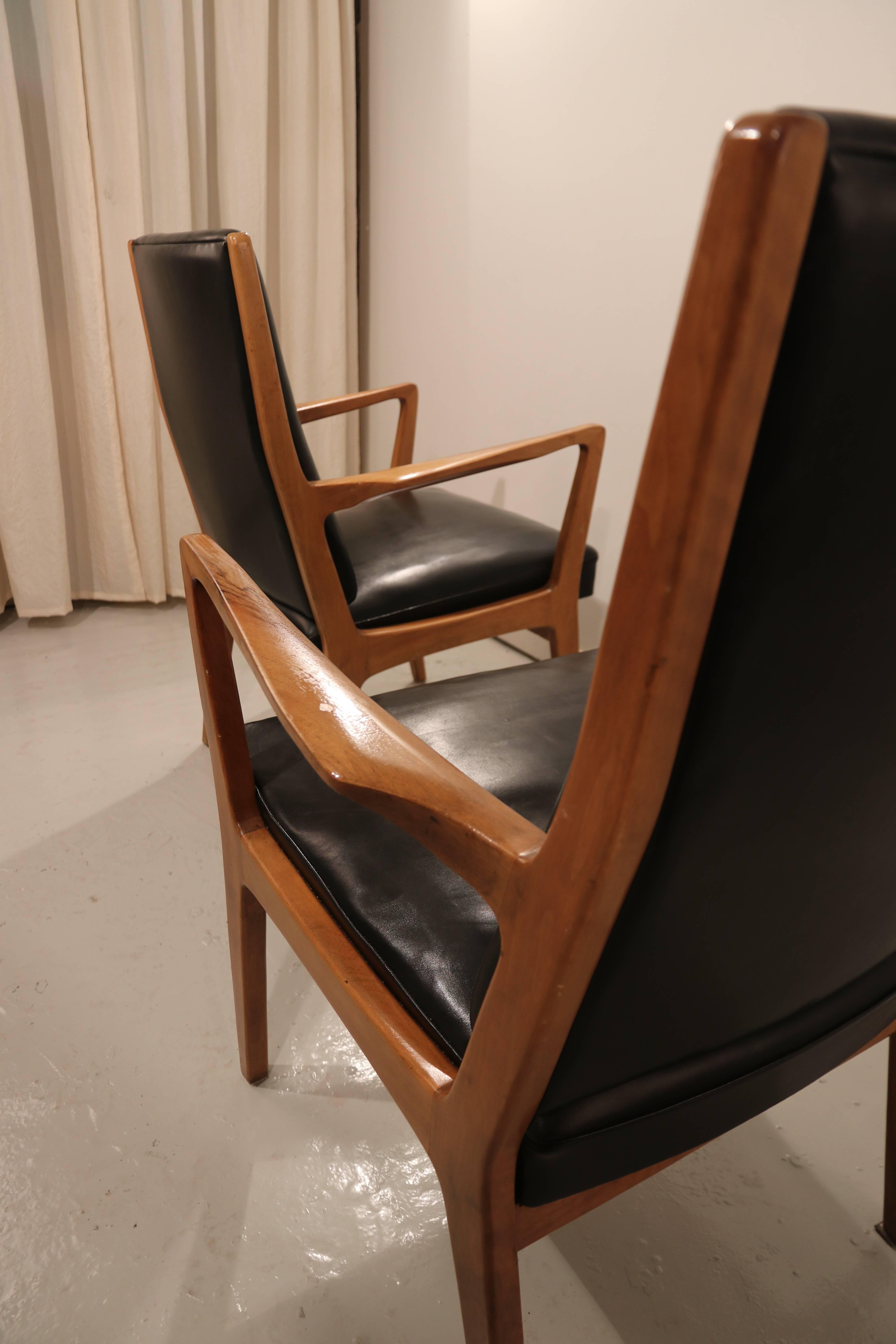 Pair of Leather Scandinavian Style Design Side Chairs For Sale 1