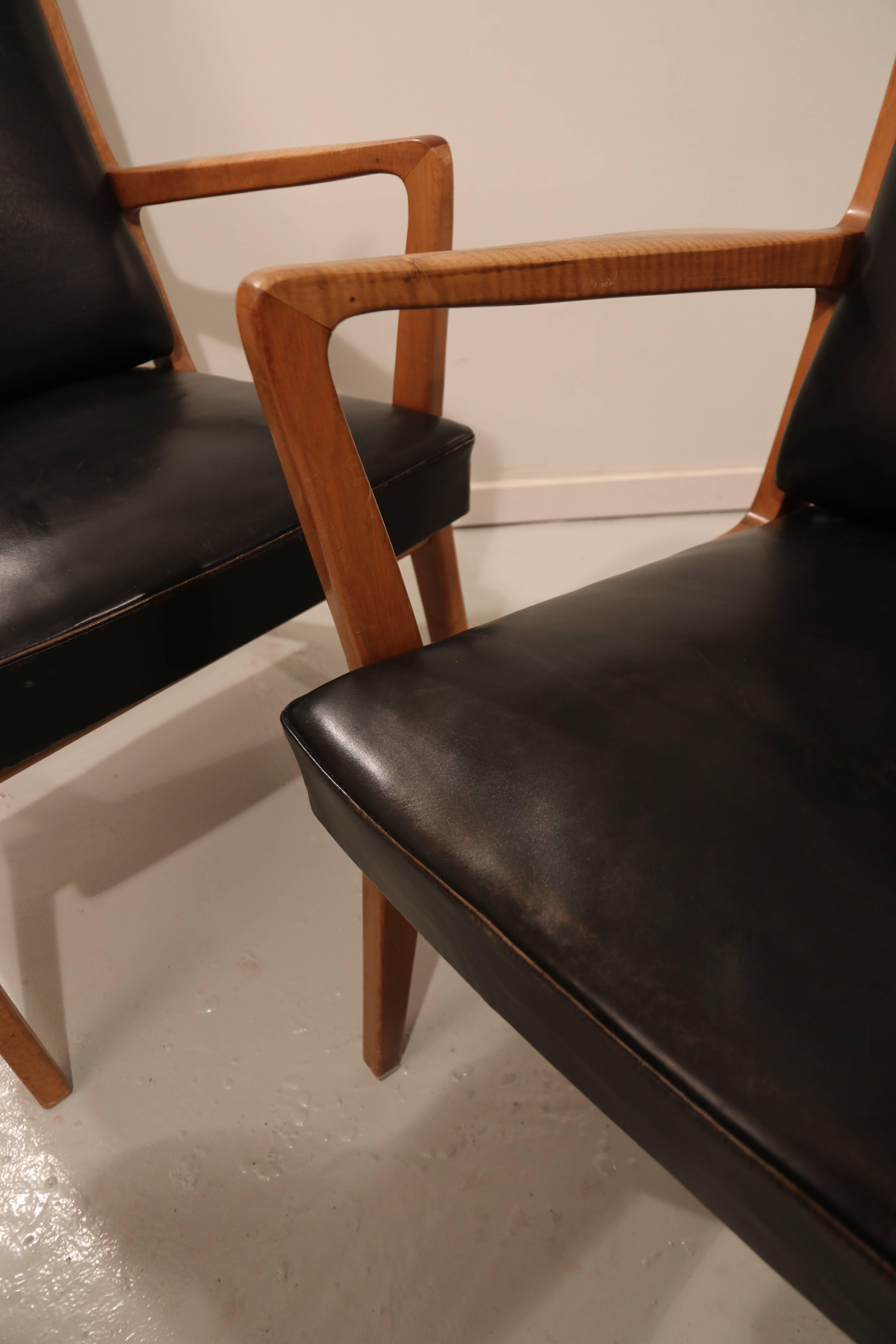 Pair of Leather Scandinavian Style Design Side Chairs For Sale 3