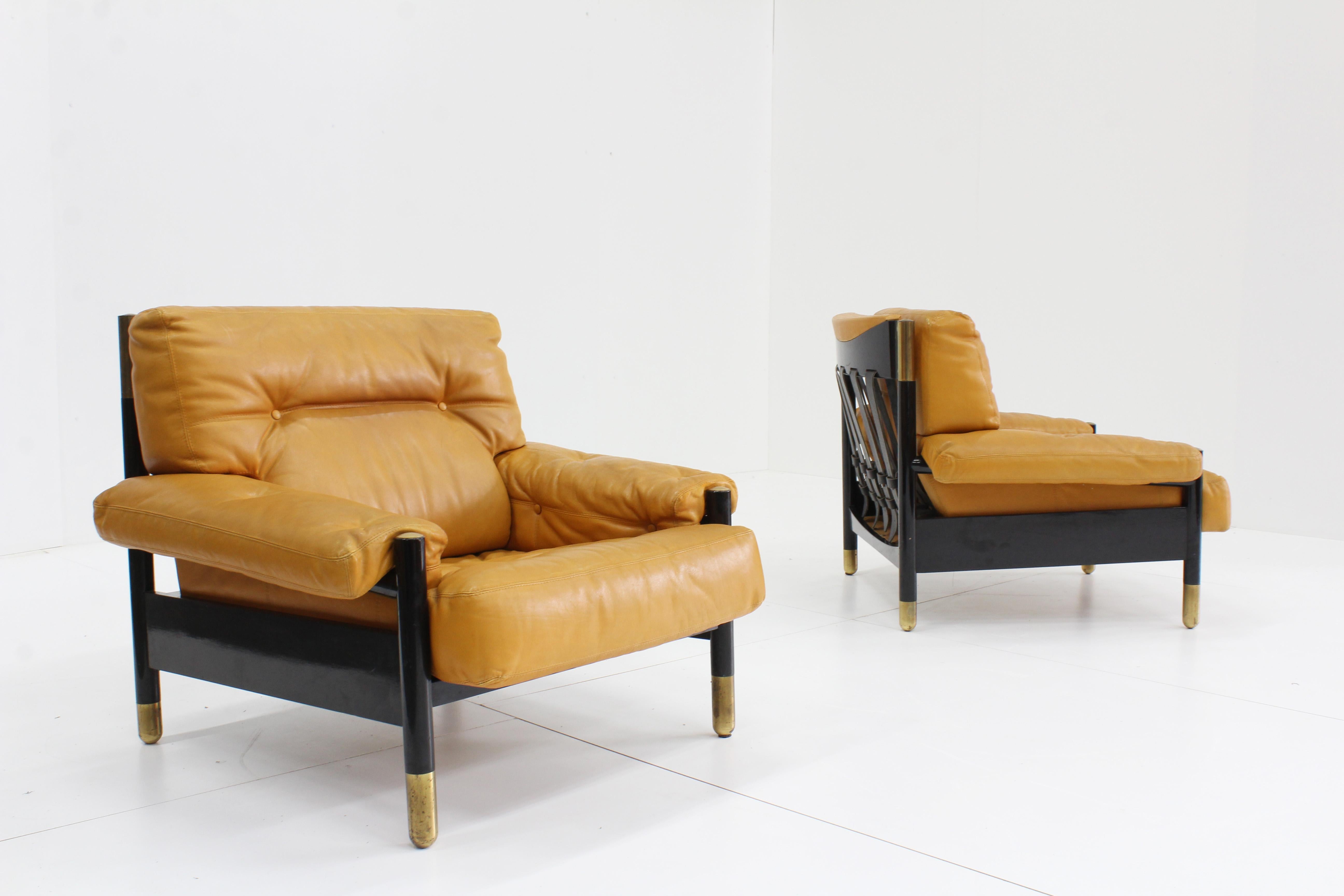 Pair of Leather Sella Armchairs by Carlo de Carli for Sormani, Italy, 1960s 9