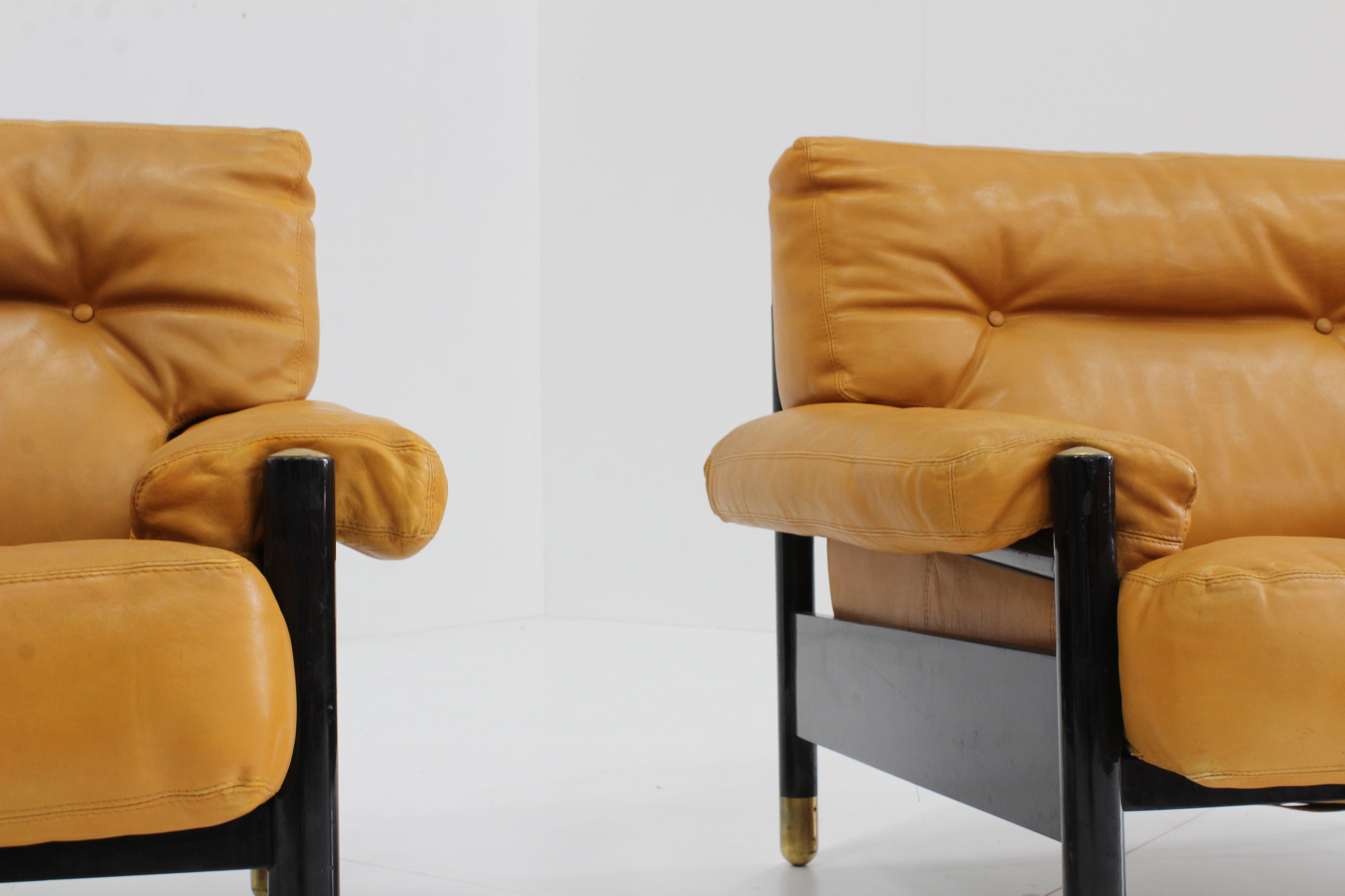 Pair of Leather Sella Armchairs by Carlo de Carli for Sormani, Italy, 1960s 10