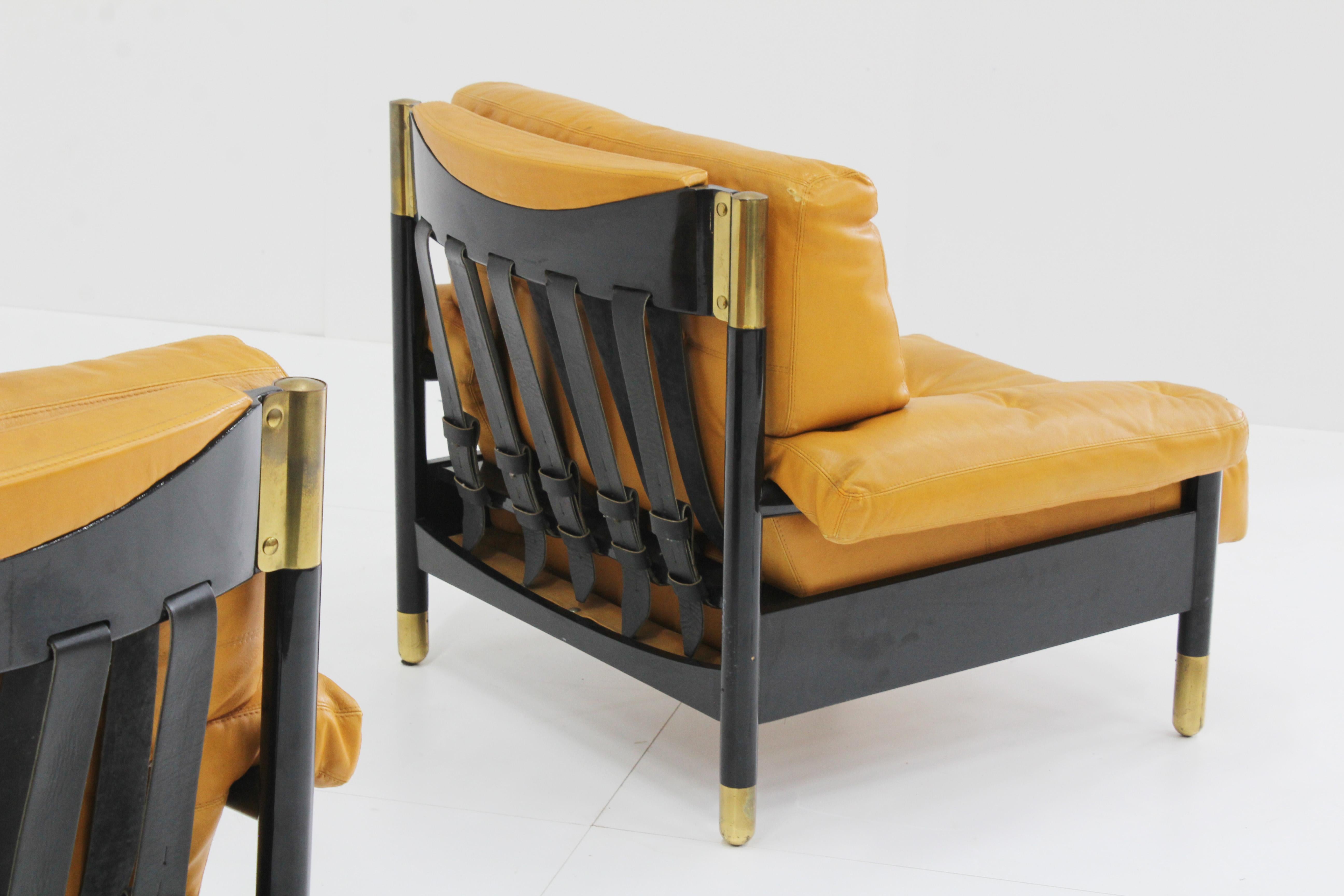 Pair of Leather Sella Armchairs by Carlo de Carli for Sormani, Italy, 1960s 2