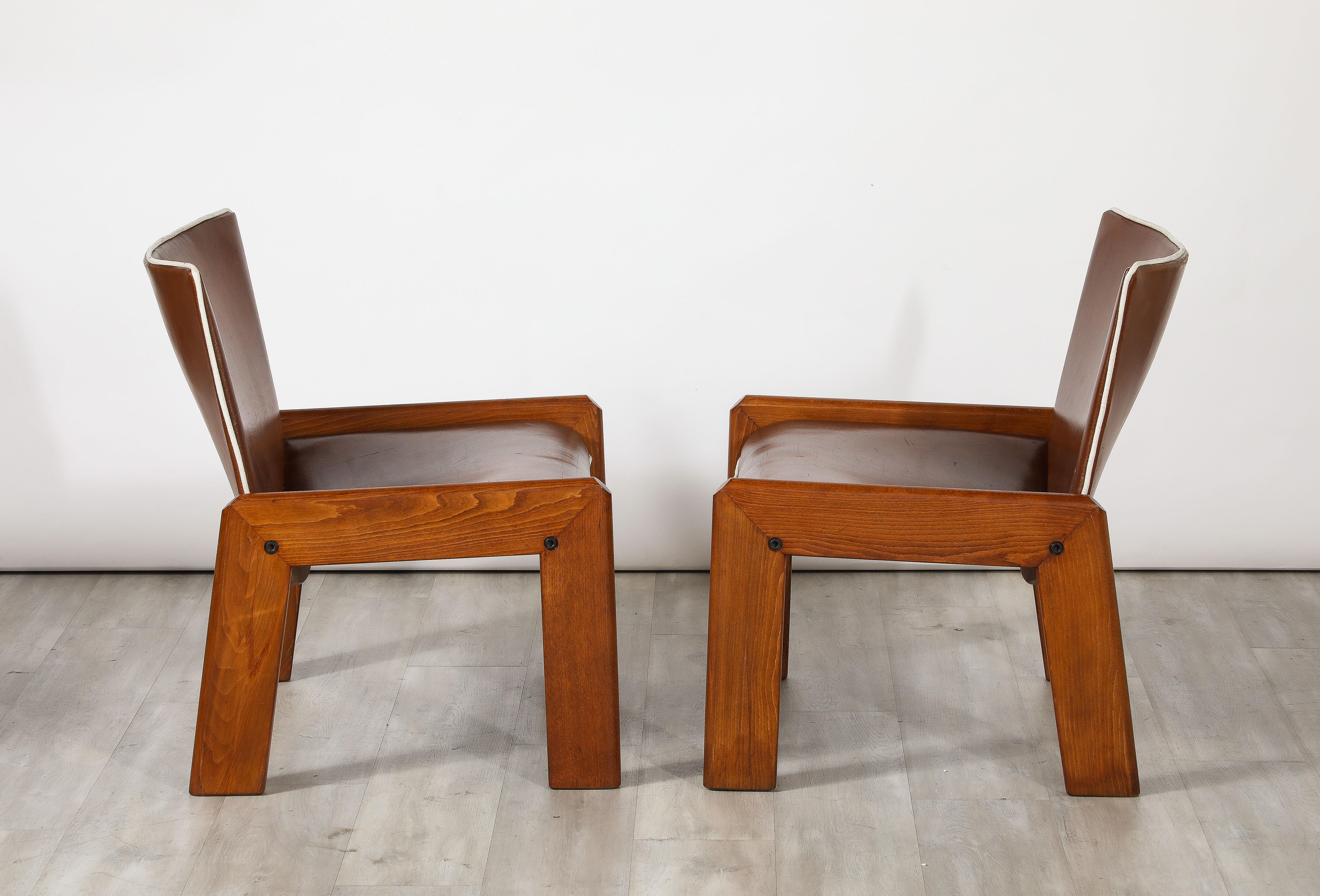 Pair of Leather Side Chairs by B&T Salotti, Italy, circa 1970 For Sale 4