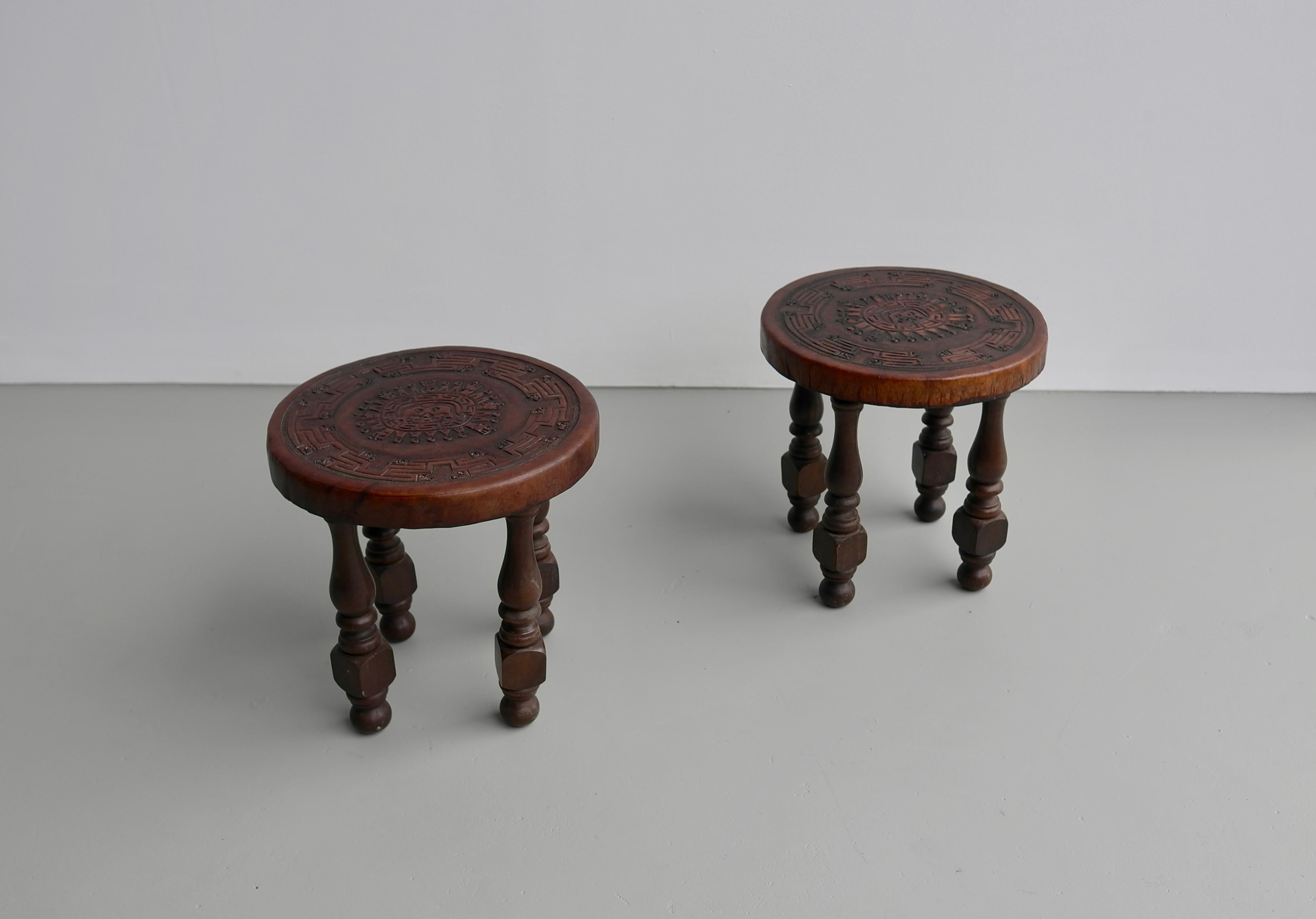 Paire de tables d'appoint en cuir par Angel Pazmino voor Muebles de Estilo.