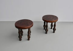 Paire de tables d'appoint en cuir par Angel Pazmino Voor Muebles De Estilo