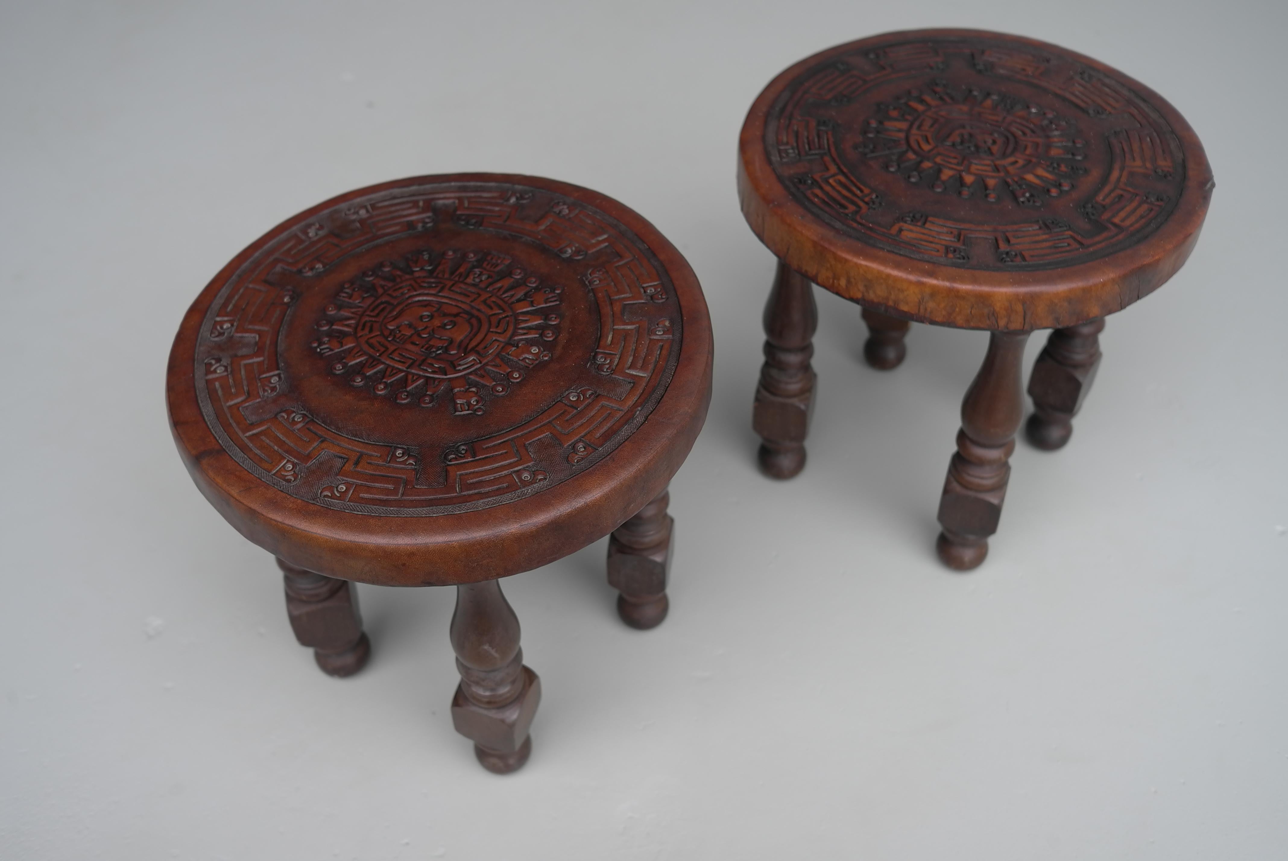 Peruvian Pair of Leather Side Tables by Angel Pazmino Voor Muebles De Estilo For Sale
