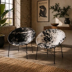 Handmade Lounge Chairs in Cognac Leather & Black Iron Frame, Mexico, Set of 2