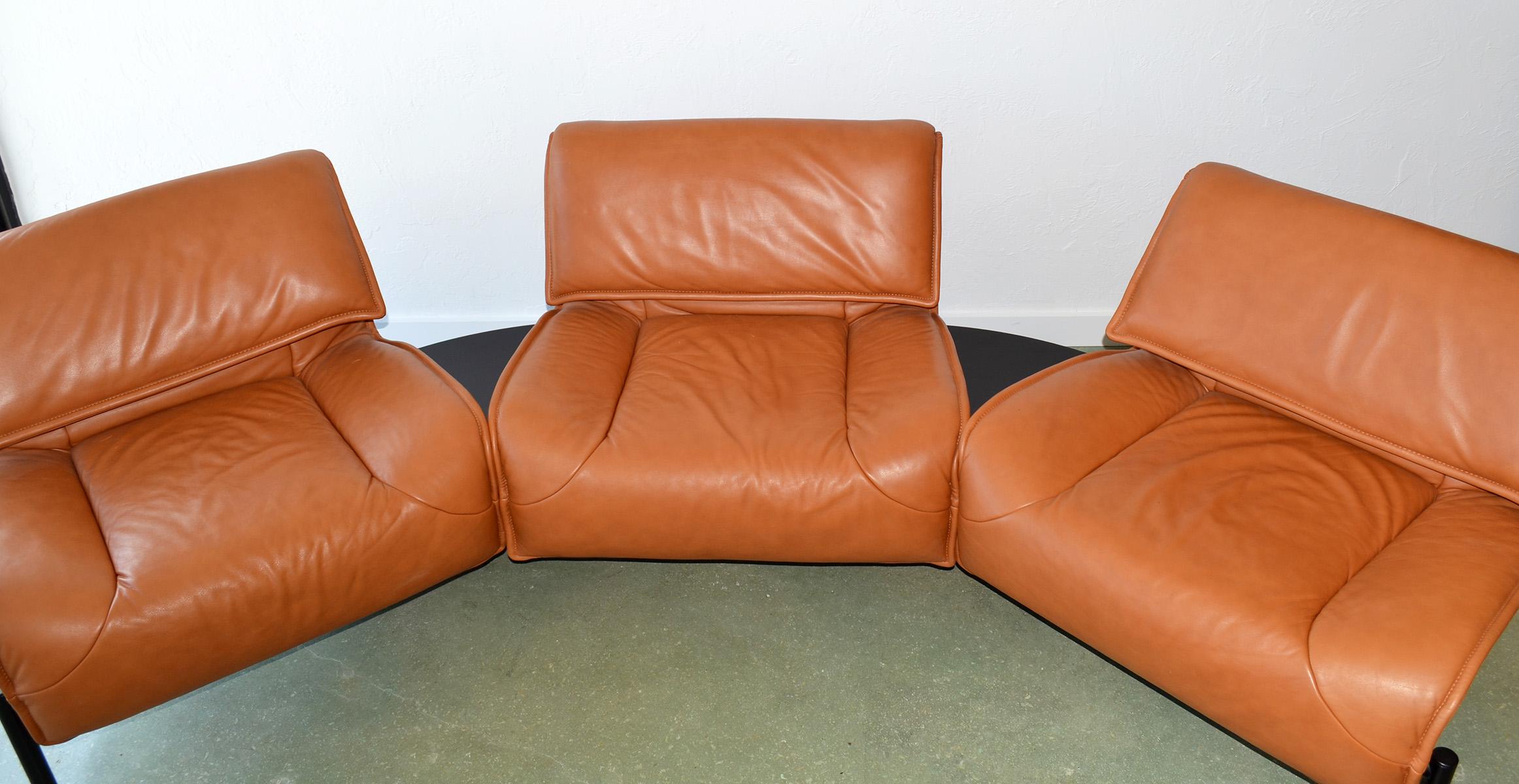 Late 20th Century Pair of Leather Sofas or Couches by Vico Magistretti for Cassina, Italy, 1980's