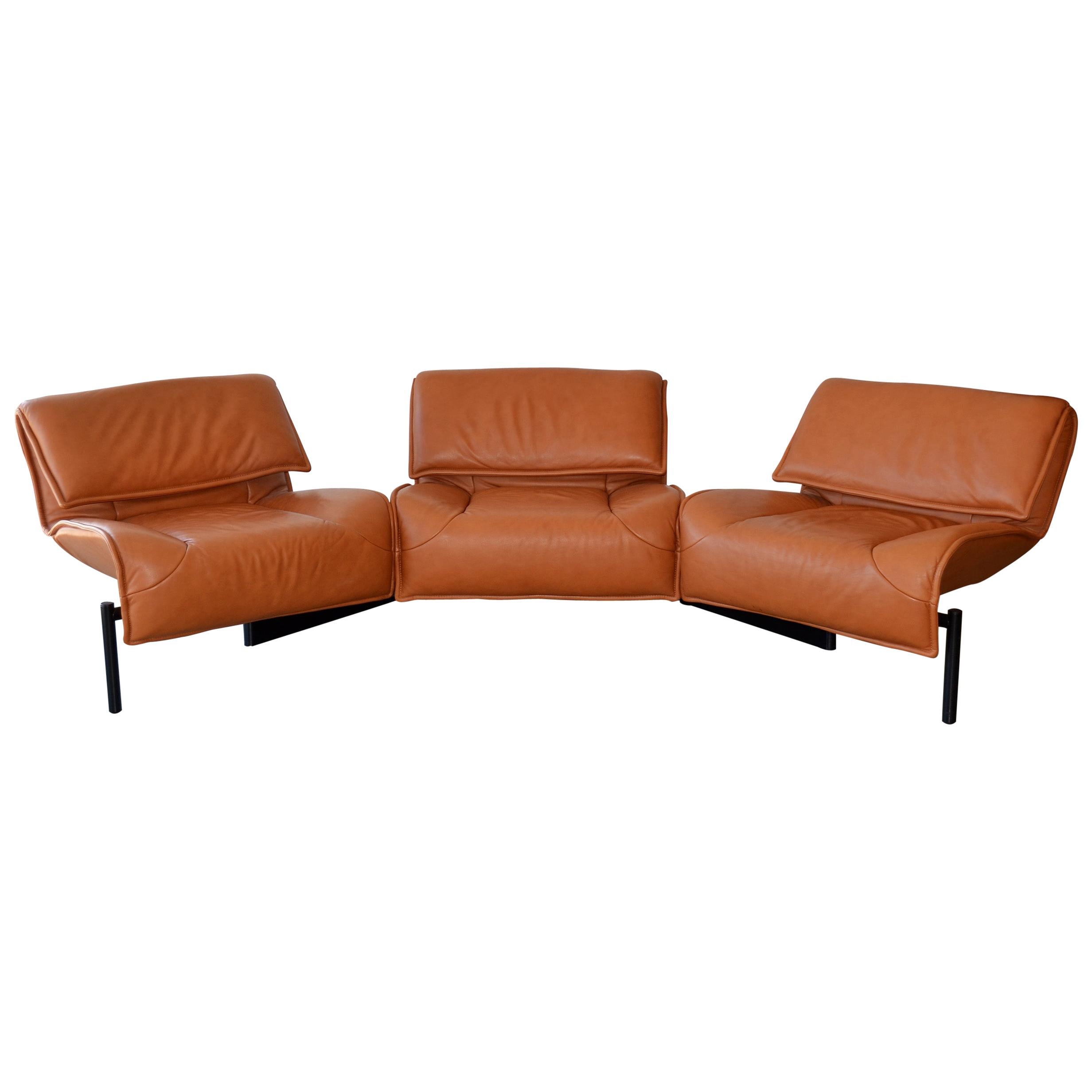 Pair of Leather Sofas or Couches by Vico Magistretti for Cassina, Italy, 1980's