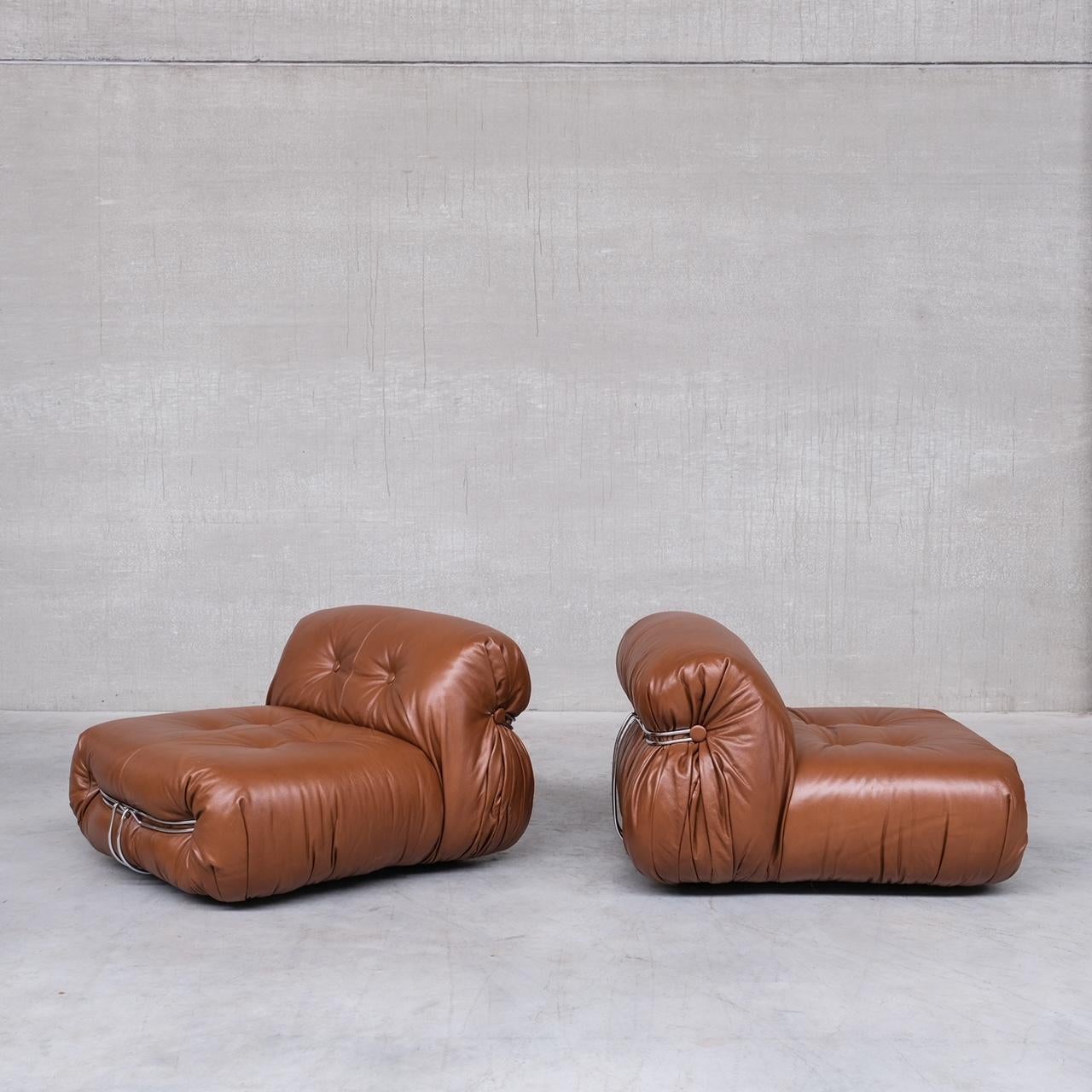 Pair of Leather Soriana Lounge Chairs by Scarpa for Cassina 4