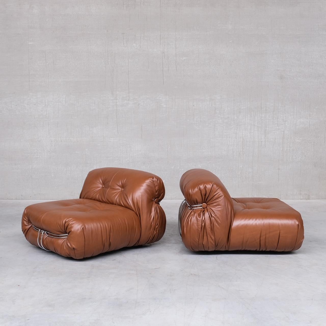 Pair of Leather Soriana Lounge Chairs by Scarpa for Cassina 5