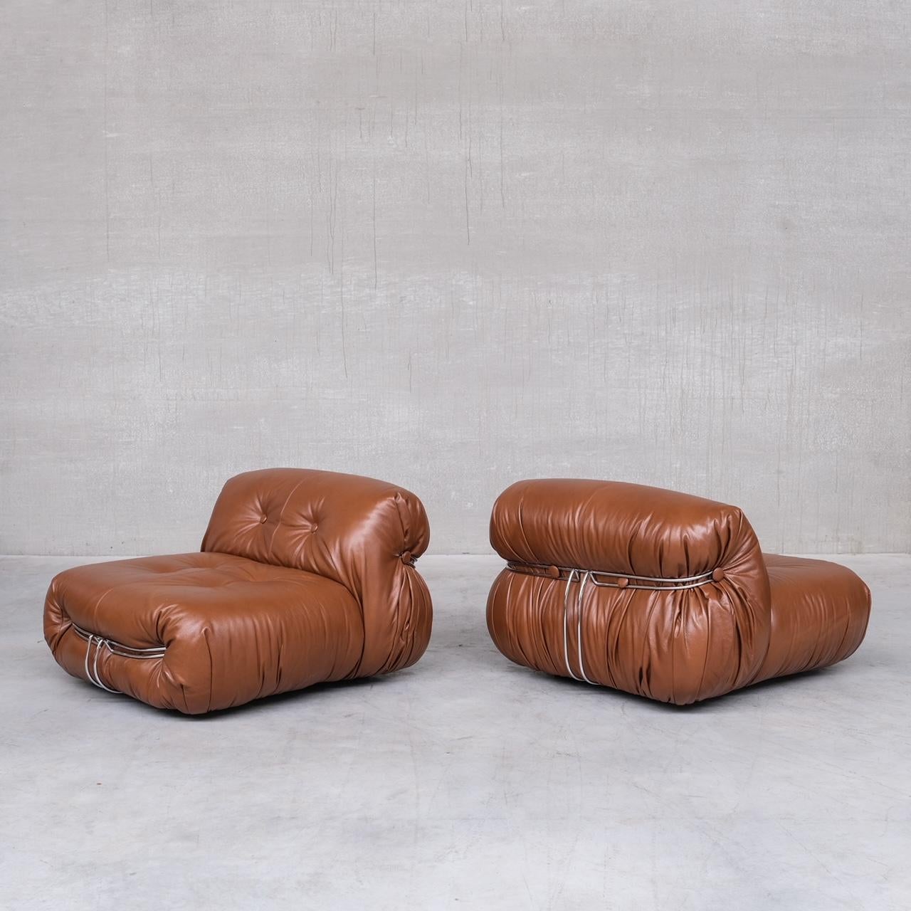 Pair of Leather Soriana Lounge Chairs by Scarpa for Cassina 6