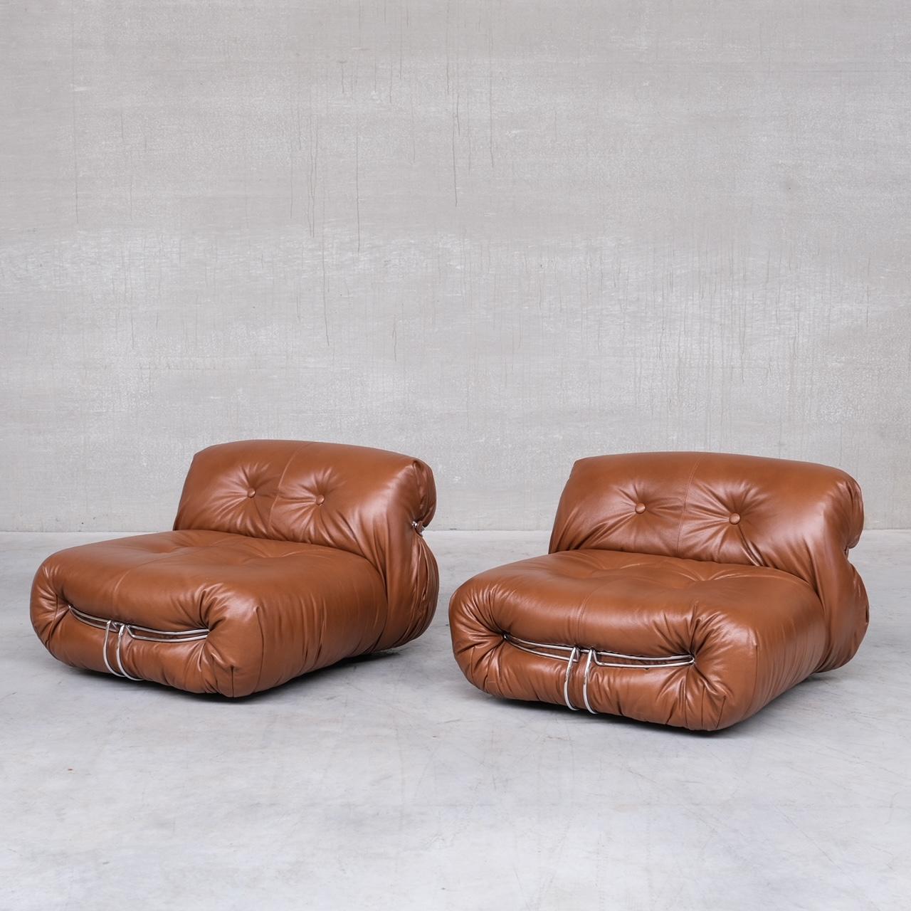 Pair of Leather Soriana Lounge Chairs by Scarpa for Cassina 7