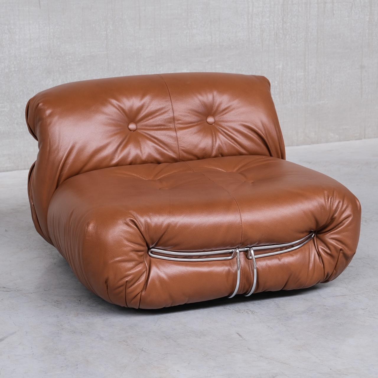 Late 20th Century Pair of Leather Soriana Lounge Chairs by Scarpa for Cassina
