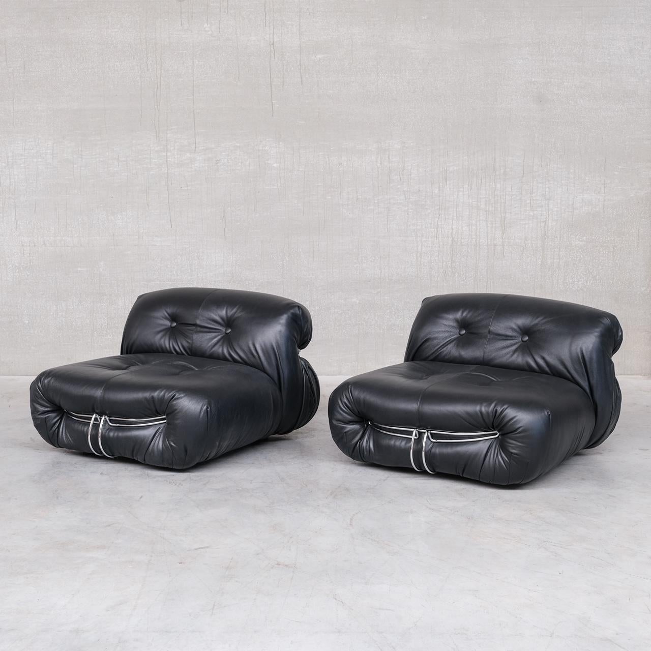 20th Century Pair of Leather Soriana Lounge Chairs by Scarpa for Cassina