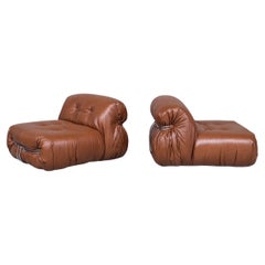 Pair of Leather Soriana Lounge Chairs by Scarpa for Cassina