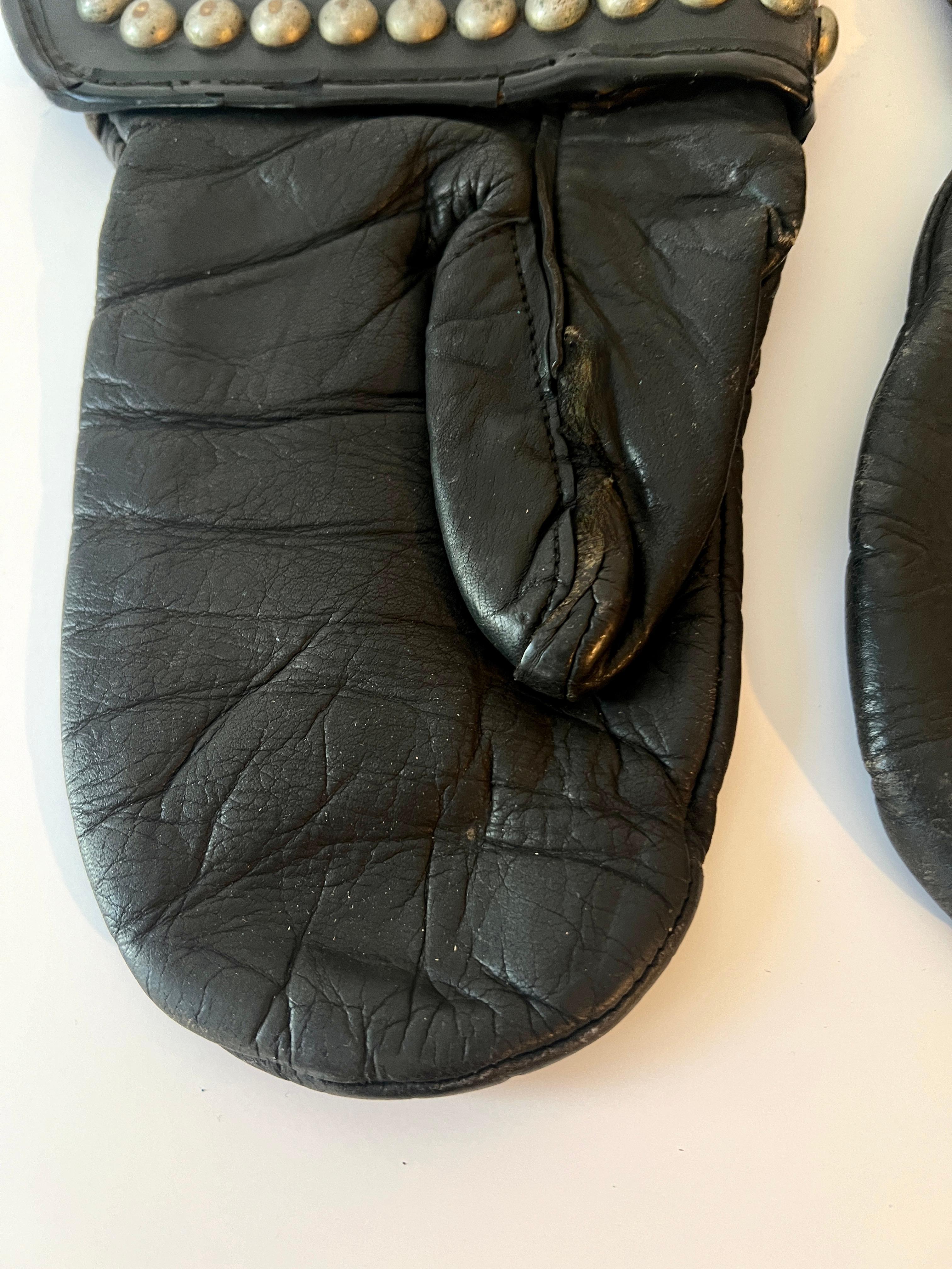 Pair of Leather Studded Motorcycle Gauntlet in the Style of Harley Davidson For Sale 2