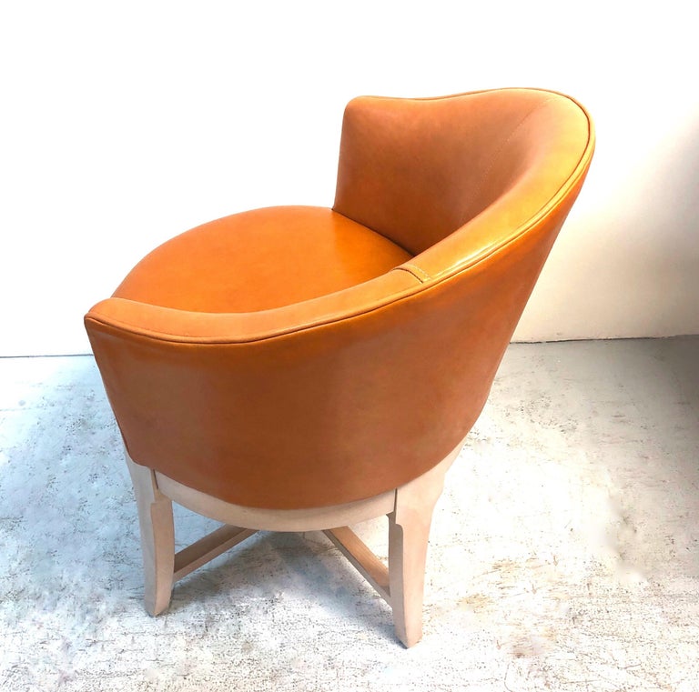 Pair of Leather Swivel Armchairs For Sale at 1stDibs