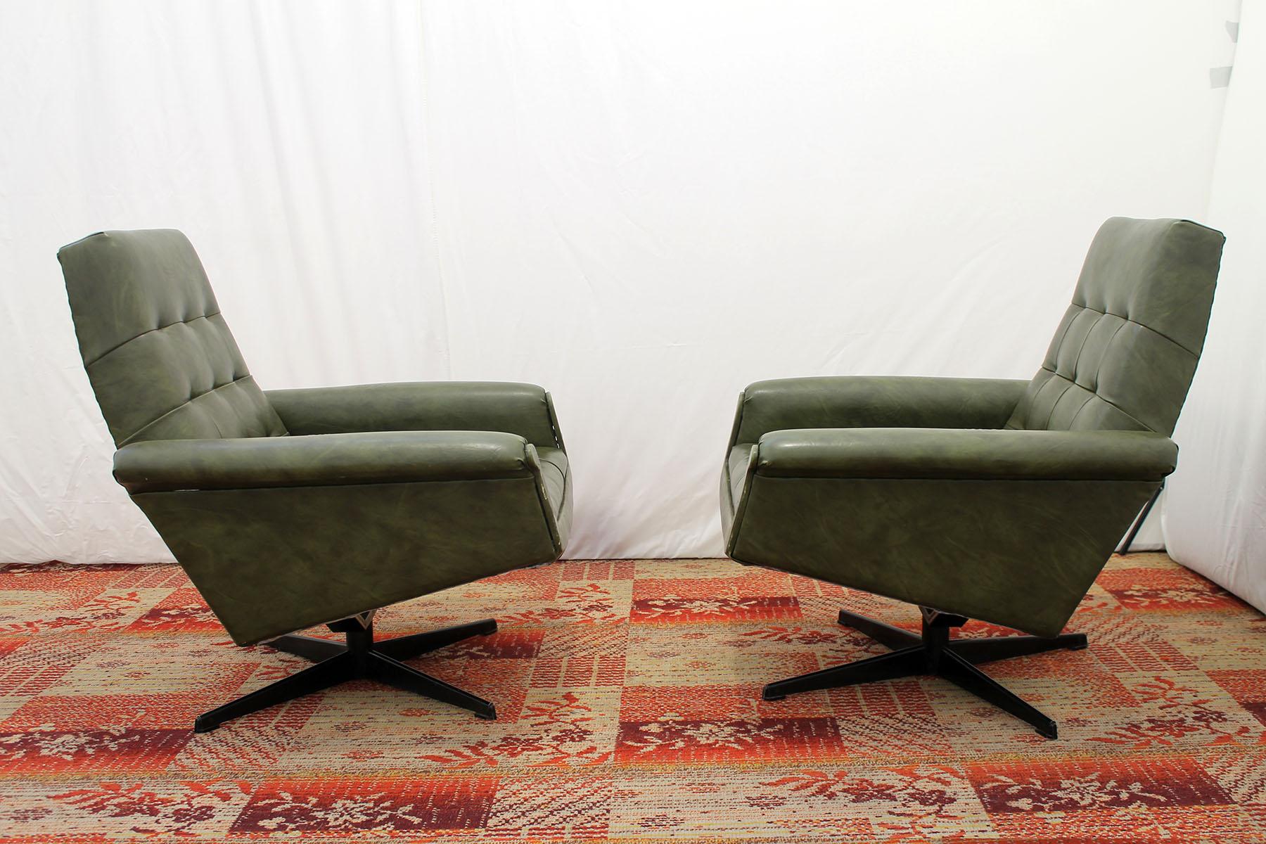 Czech Pair of Leather Swivel Armchairs from Up Zavody, 1970s For Sale