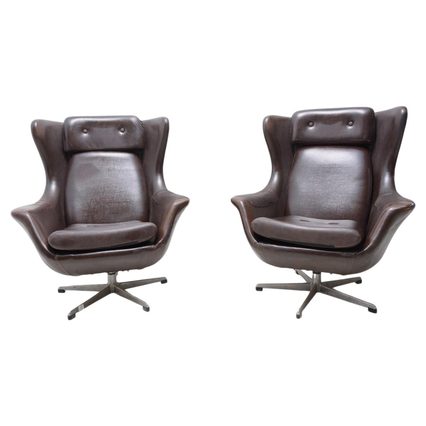 Pair of Leather Swivel Armchairs from UP Zavody, 1970's For Sale