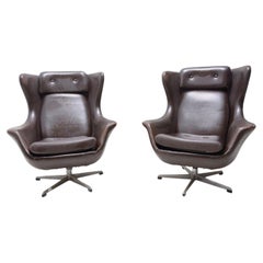 Pair of Leather Swivel Armchairs from UP Zavody, 1970's
