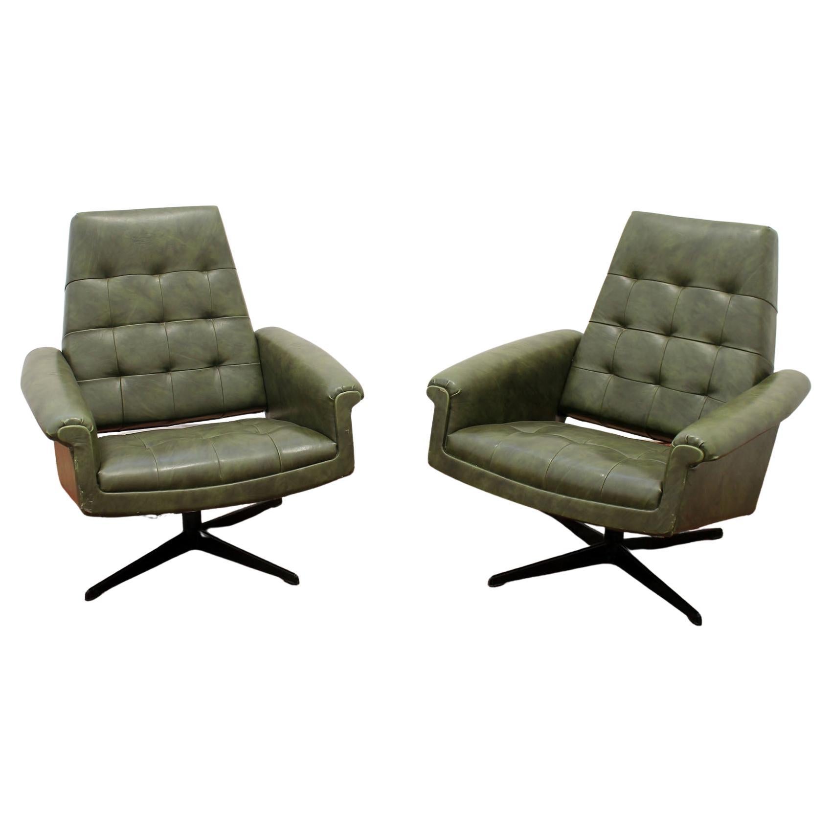 Pair of Leather Swivel Armchairs from Up Zavody, 1970s