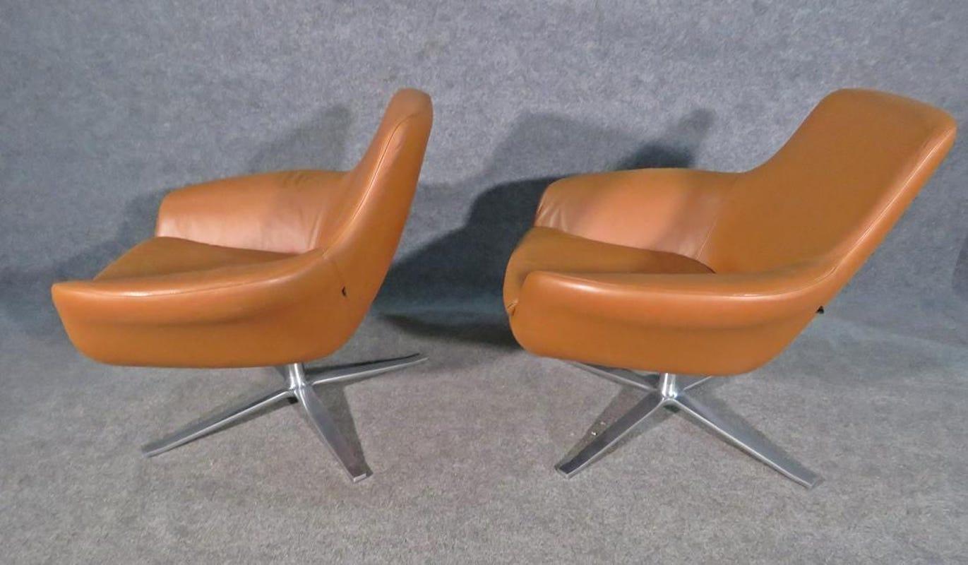 Pair of Leather Swivel Chairs by Coalesse For Sale 2