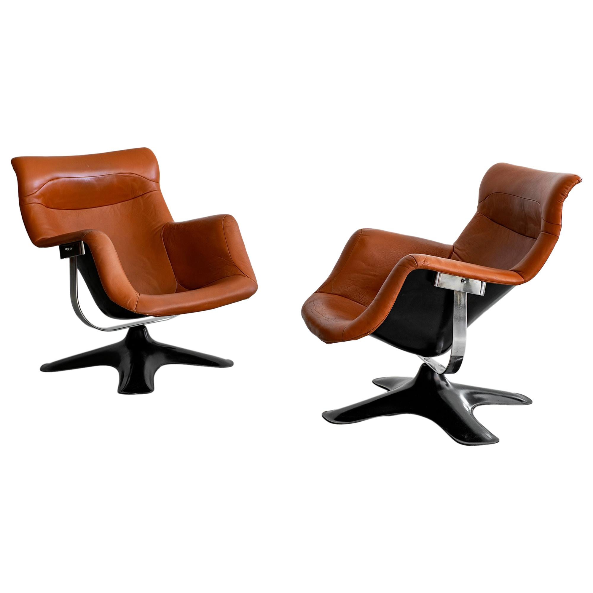 Pair of Leather Swivel Chairs by Yrjo Kukkapuro