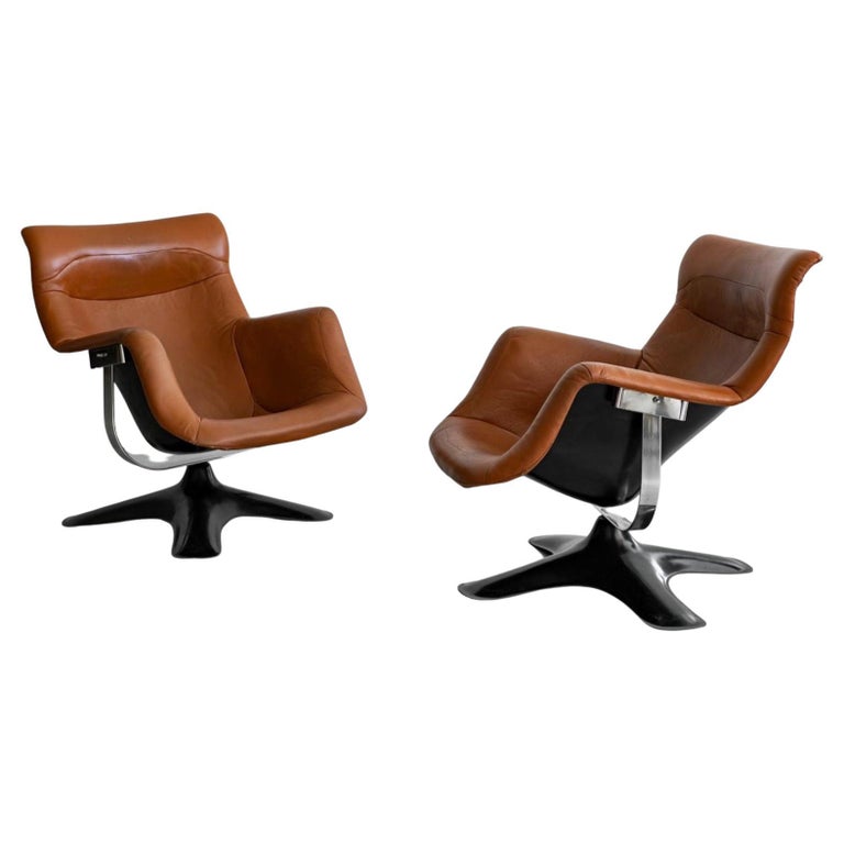 Pair of Leather Swivel Chairs by Yrjo Kukkapuro For Sale at 1stDibs