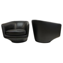 Pair of Leather Swivel Lounge Chairs by Bensen