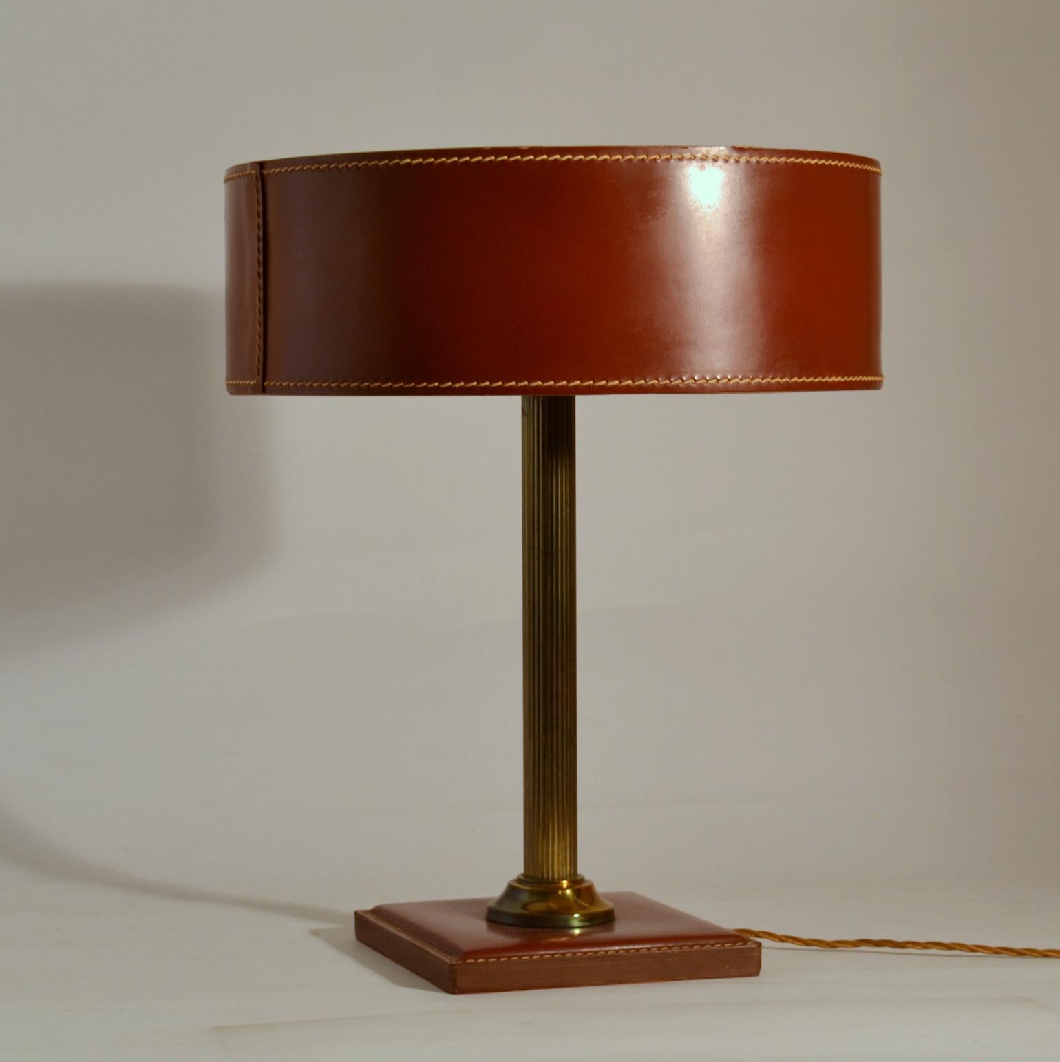 Pair of Leather Table Lamps Attributed Adnet 7