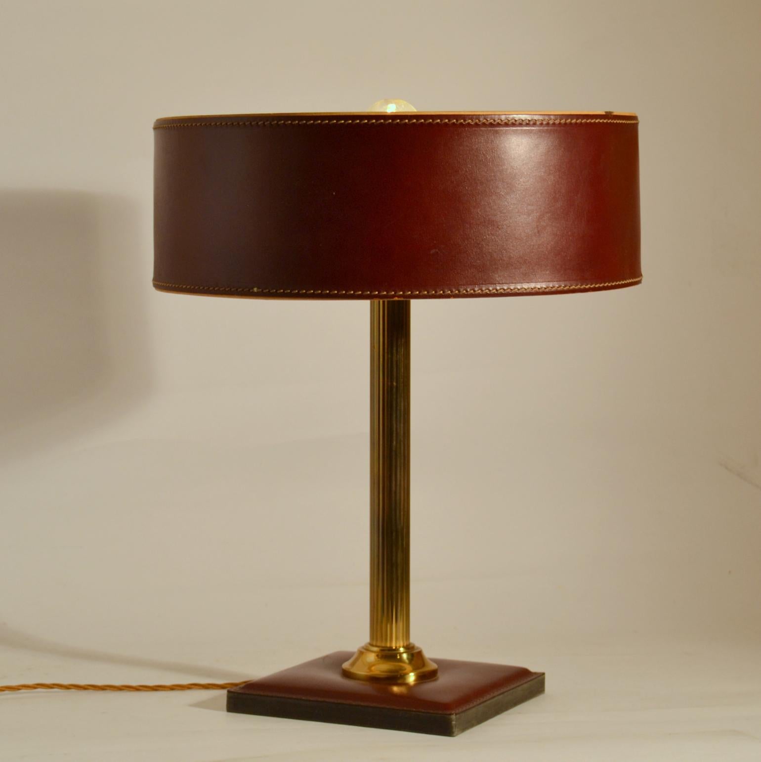 French Pair of Leather Table Lamps Attributed Adnet