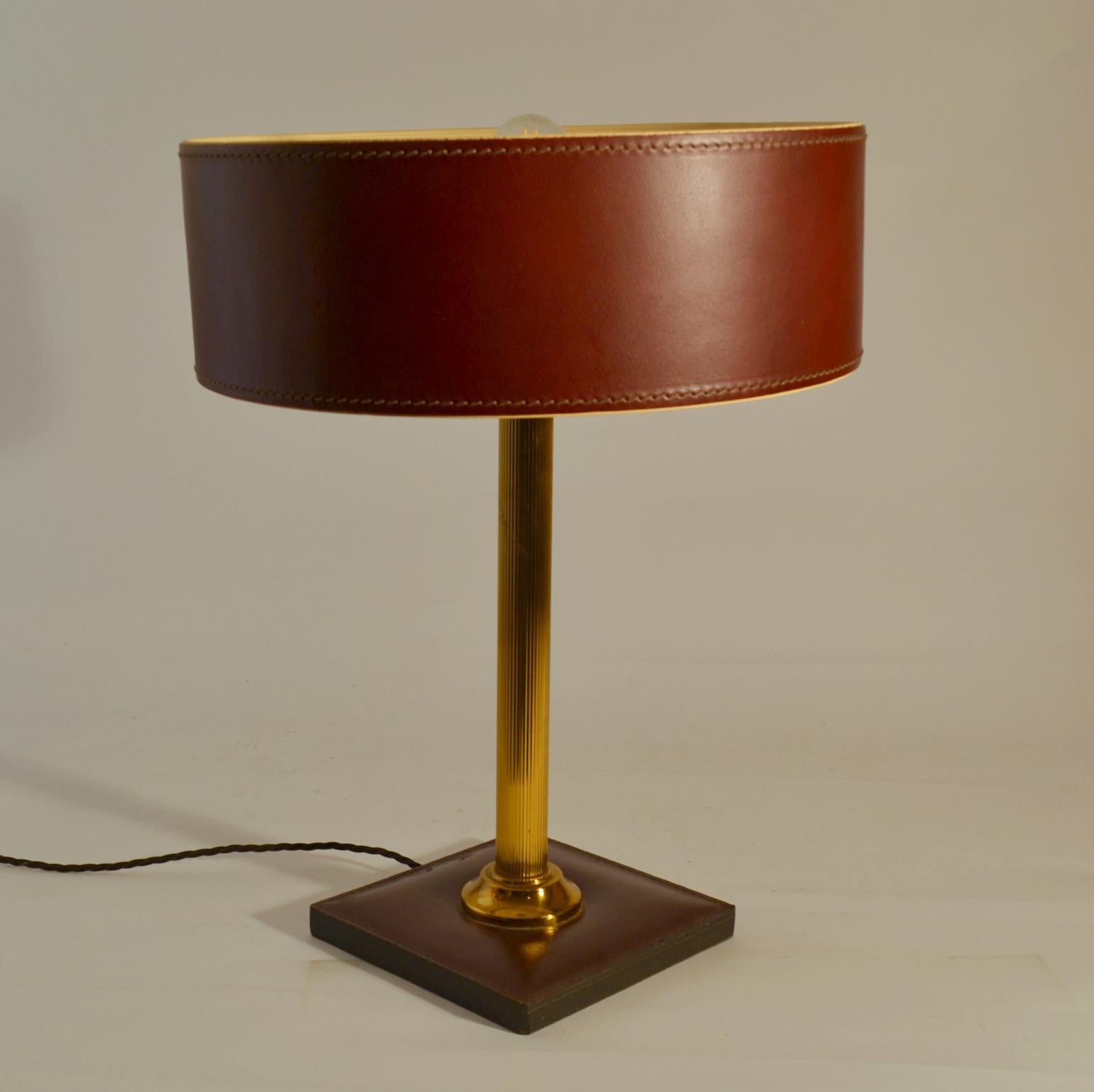 Pair of Leather Table Lamps Attributed Adnet In Good Condition In London, GB