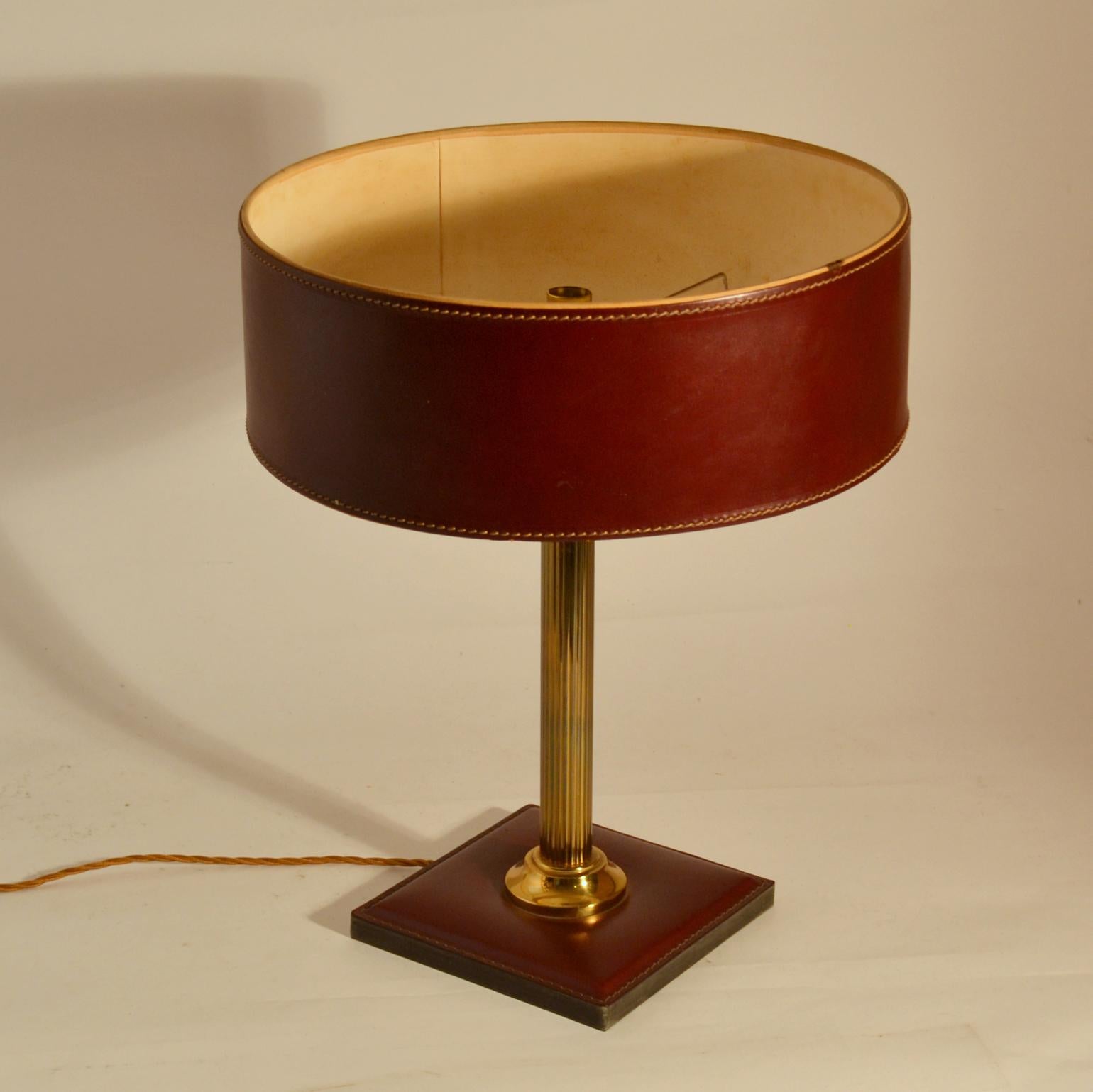 Mid-20th Century Pair of Leather Table Lamps Attributed Adnet