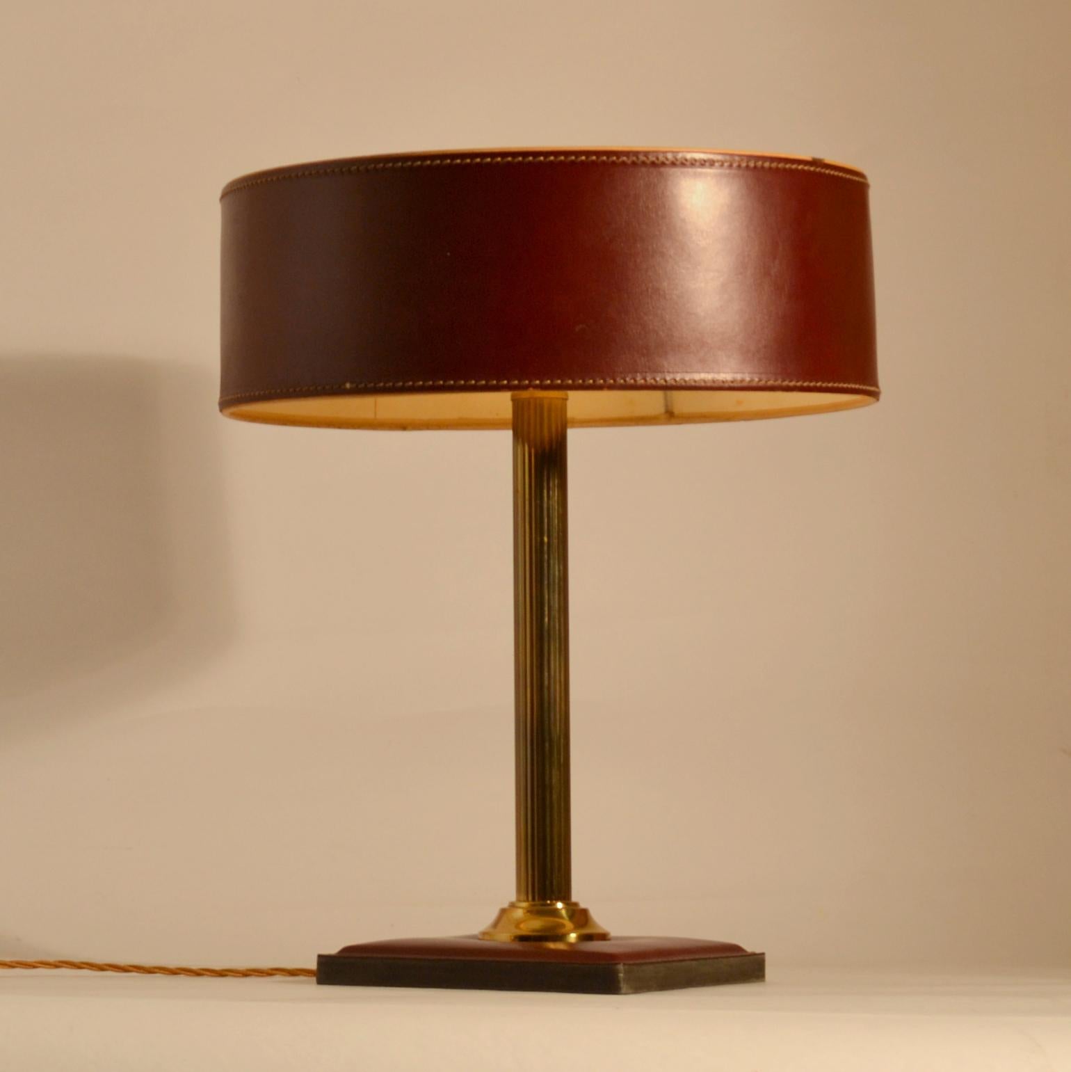 Pair of Leather Table Lamps Attributed Adnet 1