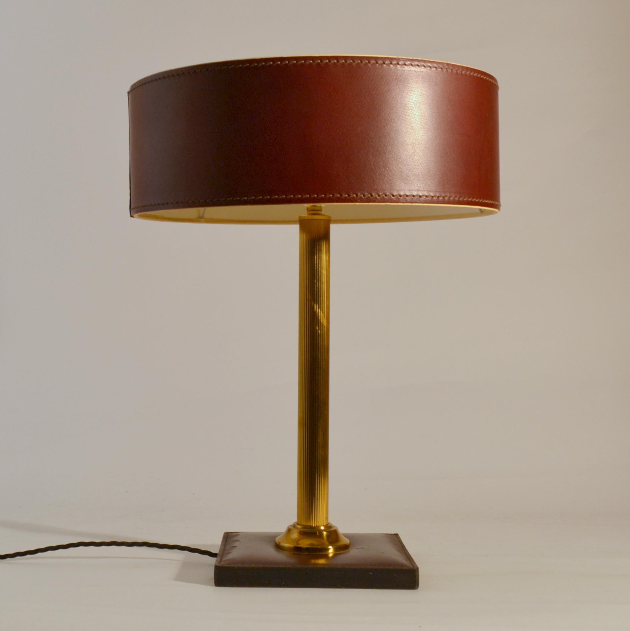 Pair of Leather Table Lamps Attributed Adnet 2