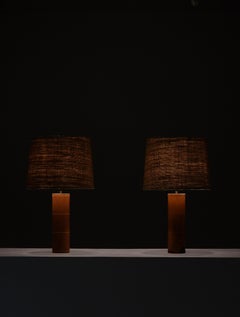 Pair of Leather table lamps by Bergboms, Sweden, 1960s