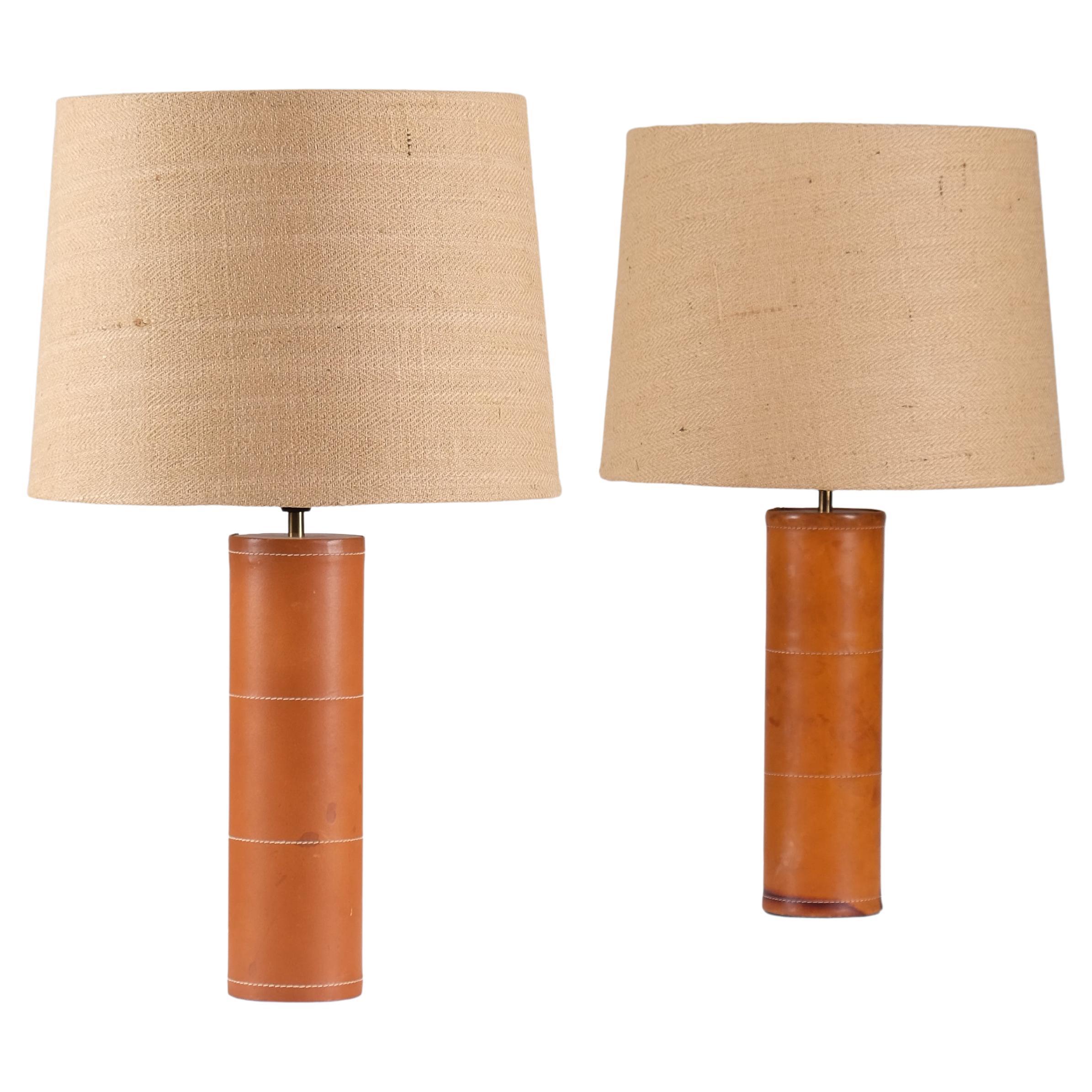 Pair of Leather table lamps by Bergboms, Sweden, 1960s
