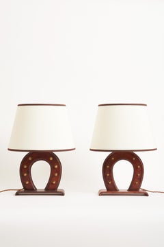 Pair of Leather Table Lamps by Jacques Adnet