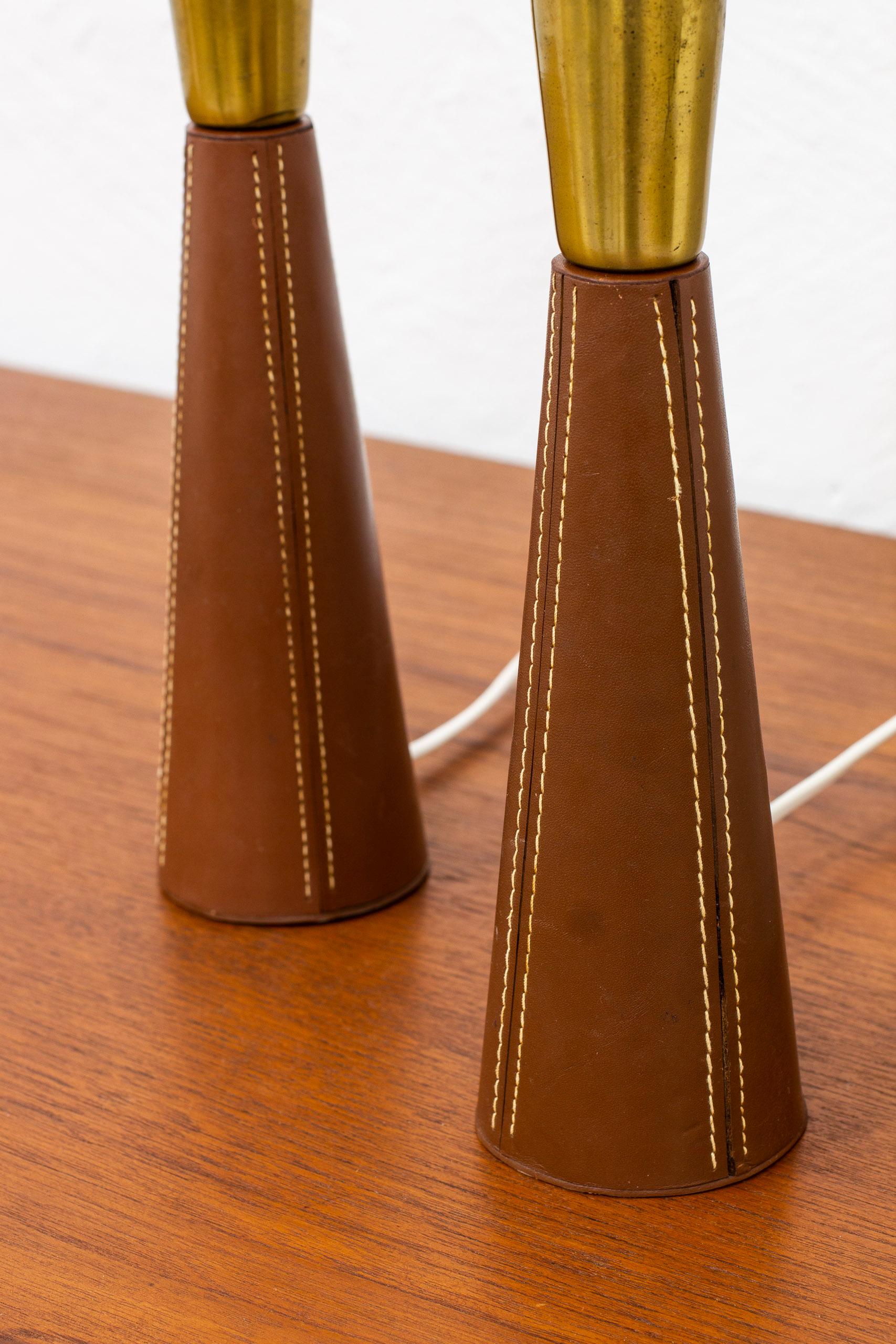 Scandinavian Modern Pair of Leather Table Lamps in the Style of Lisa Johansson Pape, Scandinavian