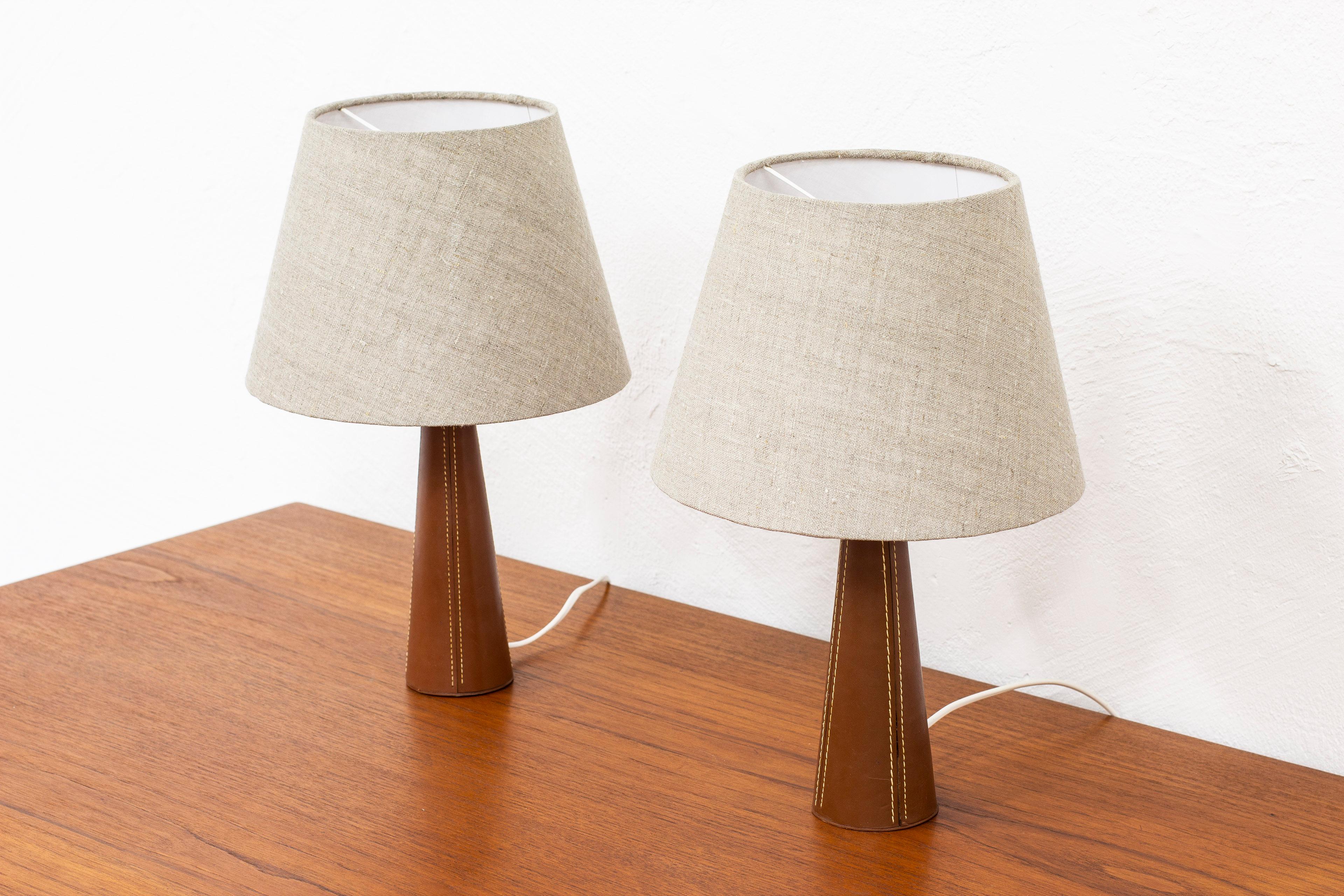 European Pair of Leather Table Lamps in the Style of Lisa Johansson Pape, Scandinavian