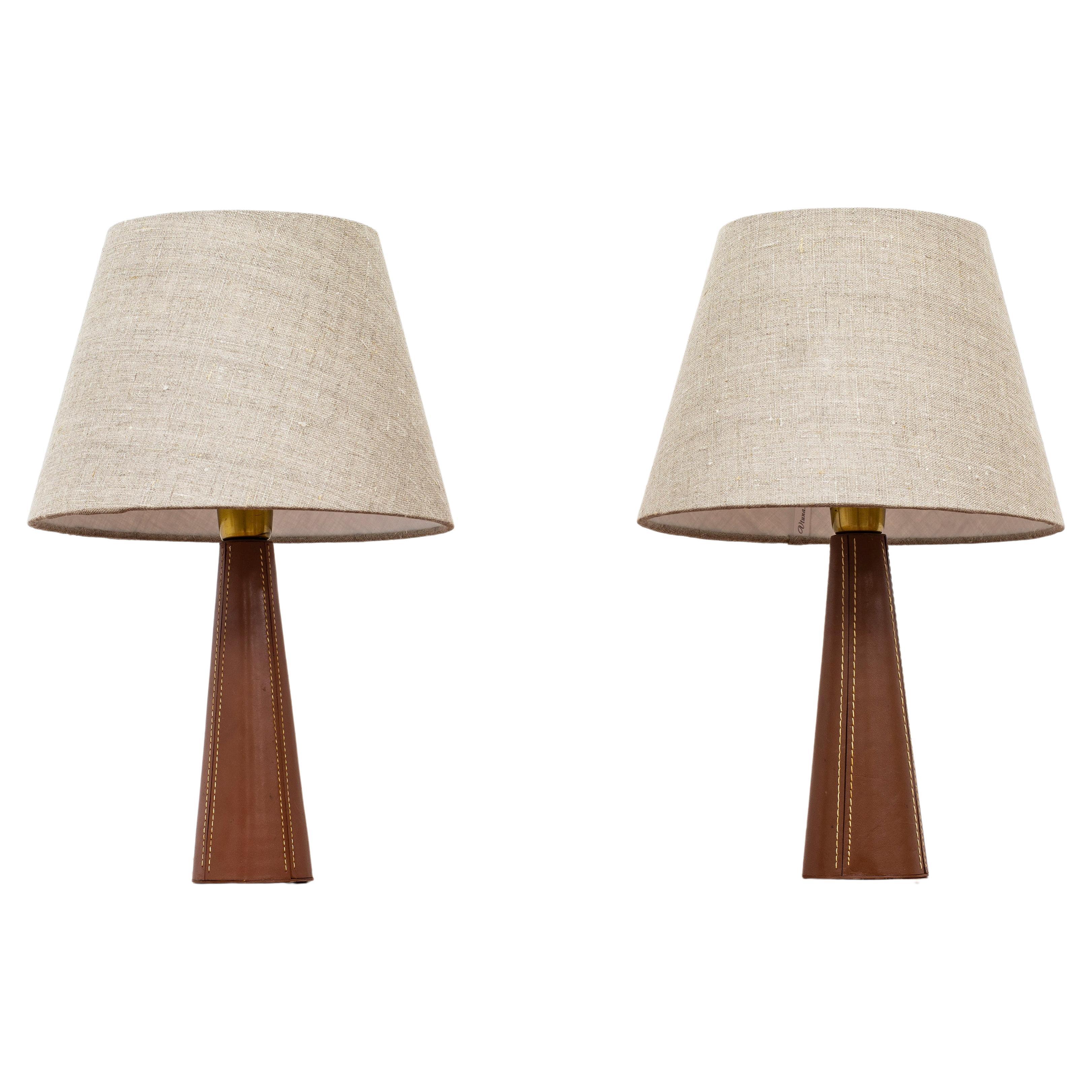 Pair of Leather Table Lamps in the Style of Lisa Johansson Pape, Scandinavian