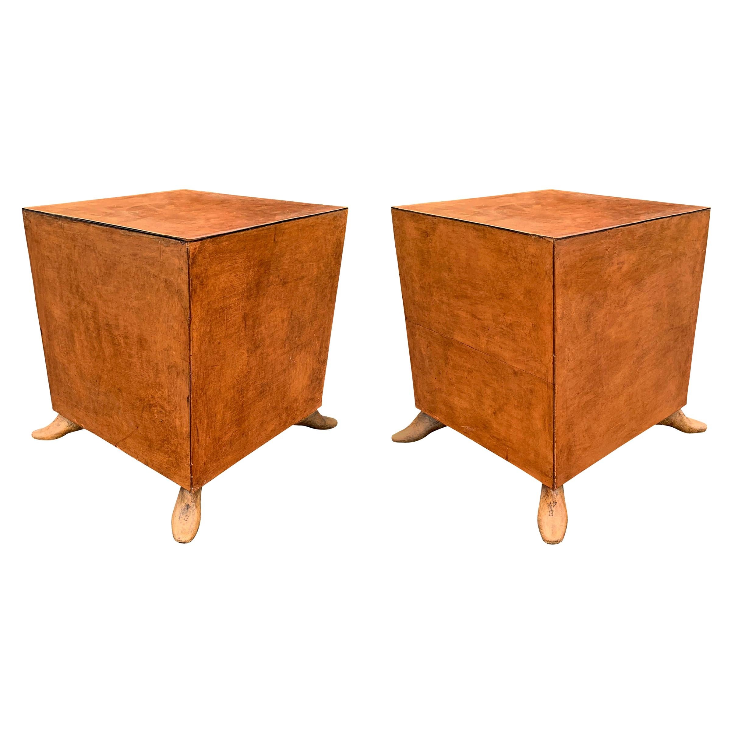 Pair of Leather Tables with Shoe Form Feet