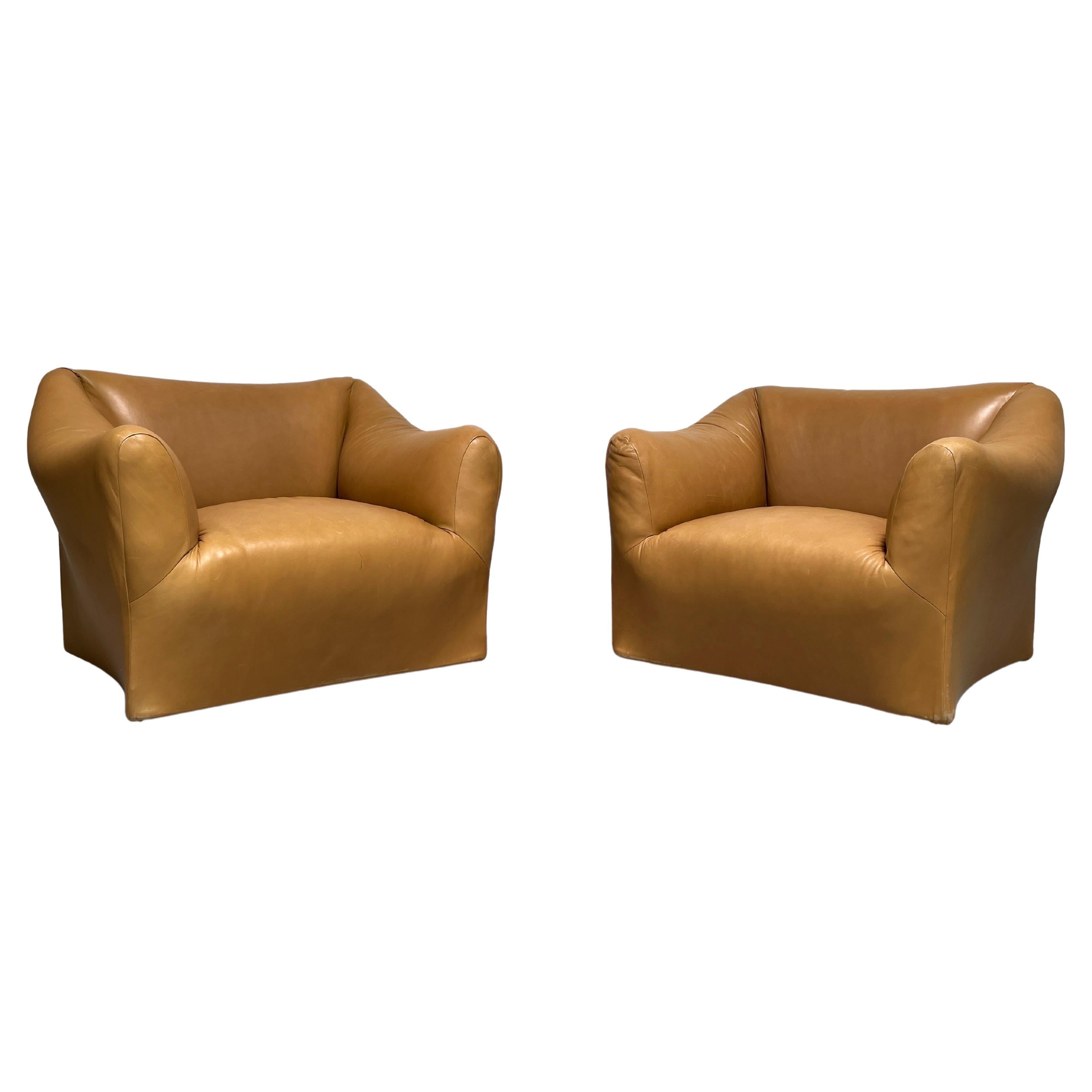 Pair of Leather Tentazione Lounge Chairs by Mario Bellini 