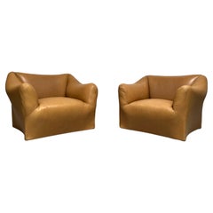 Pair of Leather Tentazione Lounge Chairs by Mario Bellini 