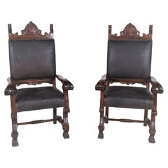 Pair of Leather Throne Chairs