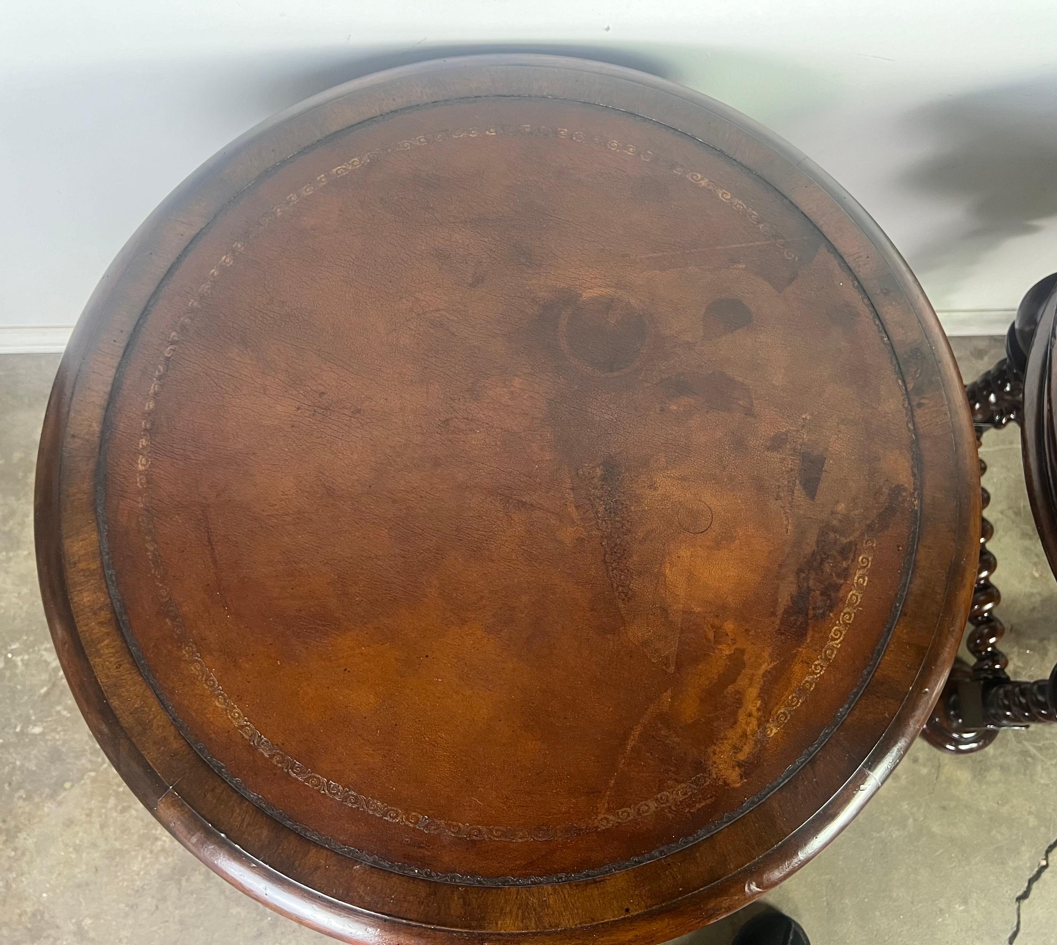 Wood Pair of Leather Top Side Tables by John Richards For Sale