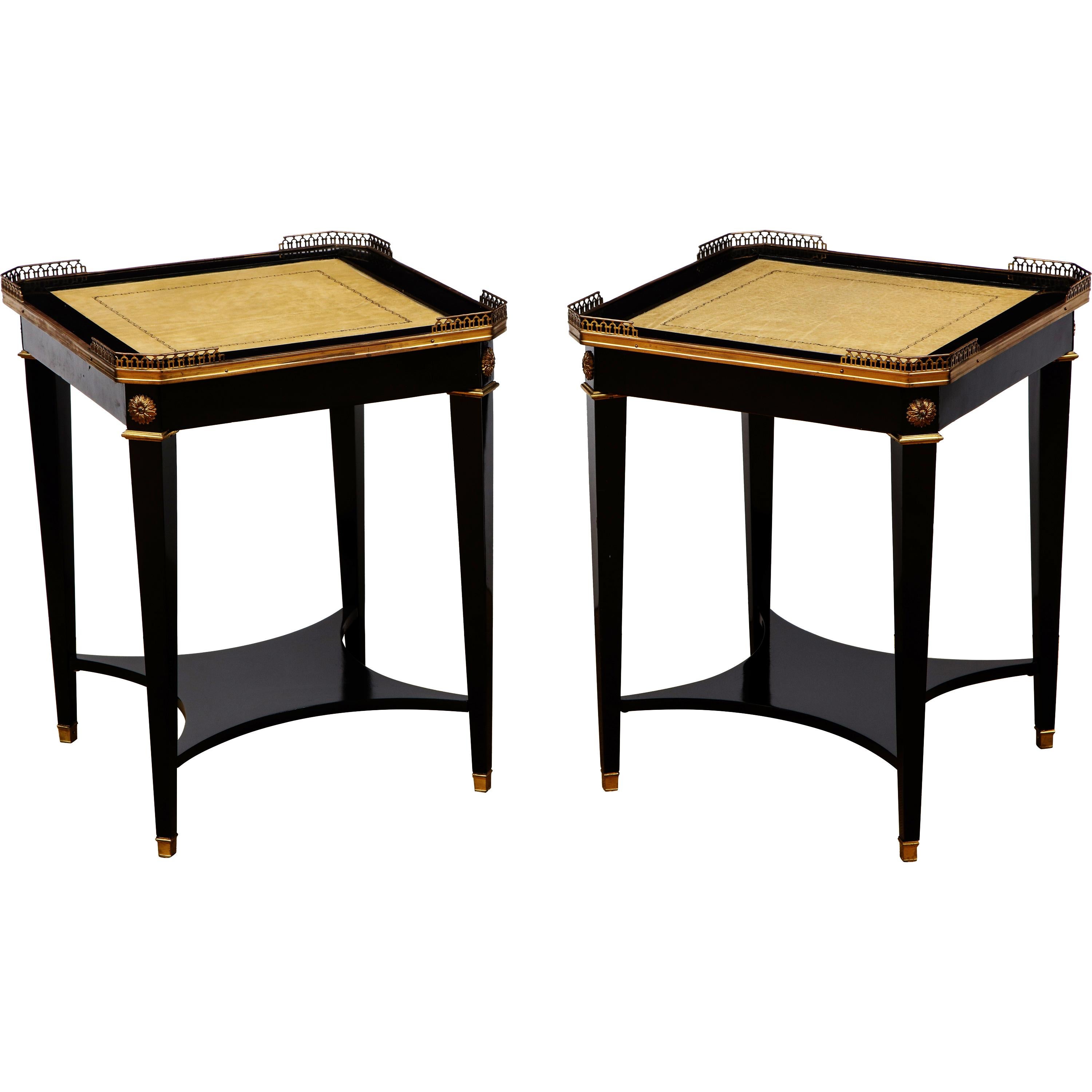 Pair of Leather Topped Side Tables by Maison Jansen
